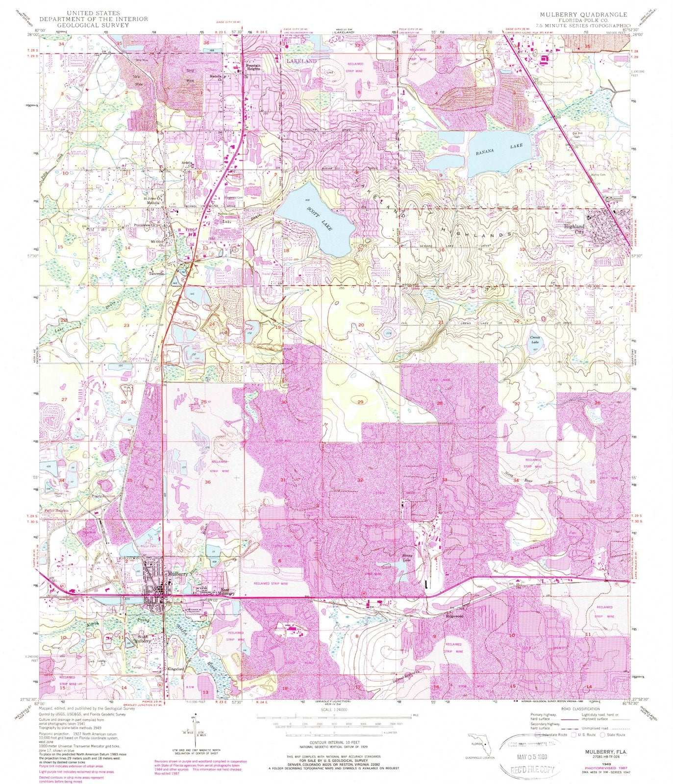 1949 Mulberry, FL - Florida - USGS Topographic Map