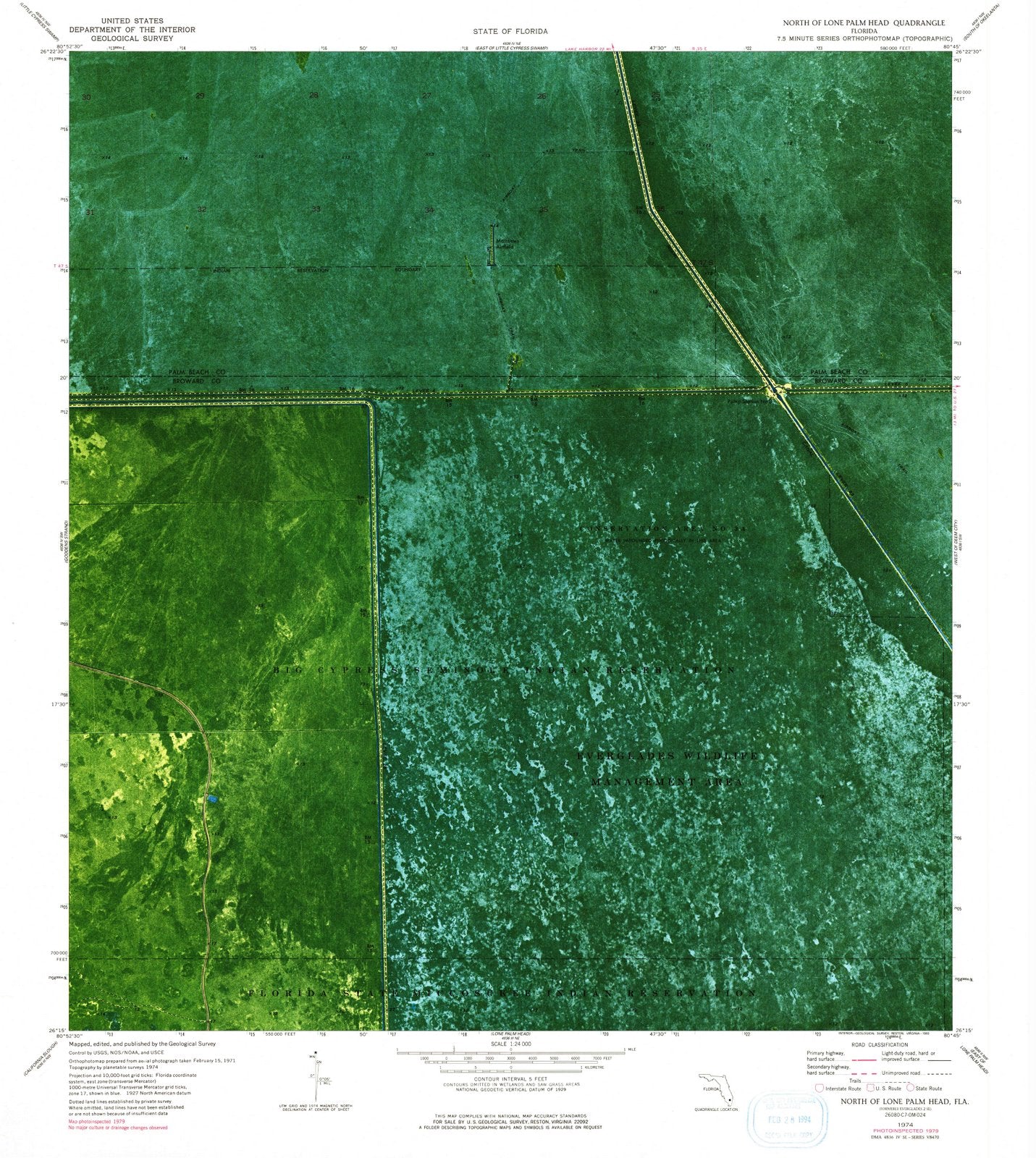 1974 North of Lone Palm Head, FL - Florida - USGS Topographic Map