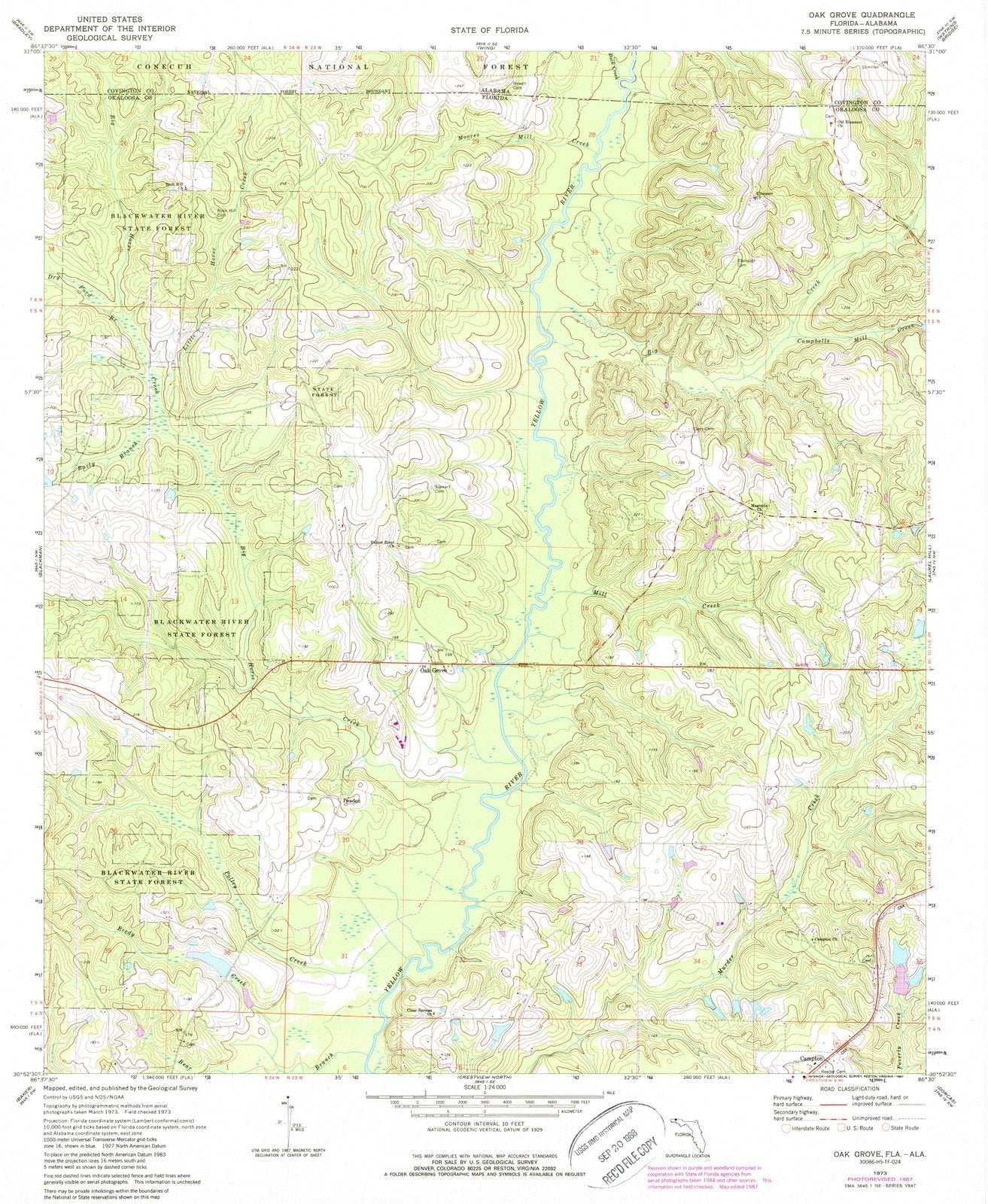 1973 Oak Grove, FL - Florida - USGS Topographic Map