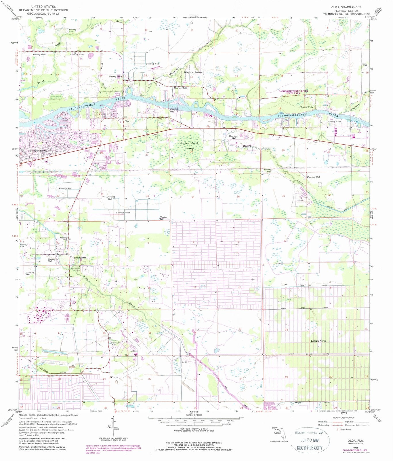 1958 Olga, FL - Florida - USGS Topographic Map