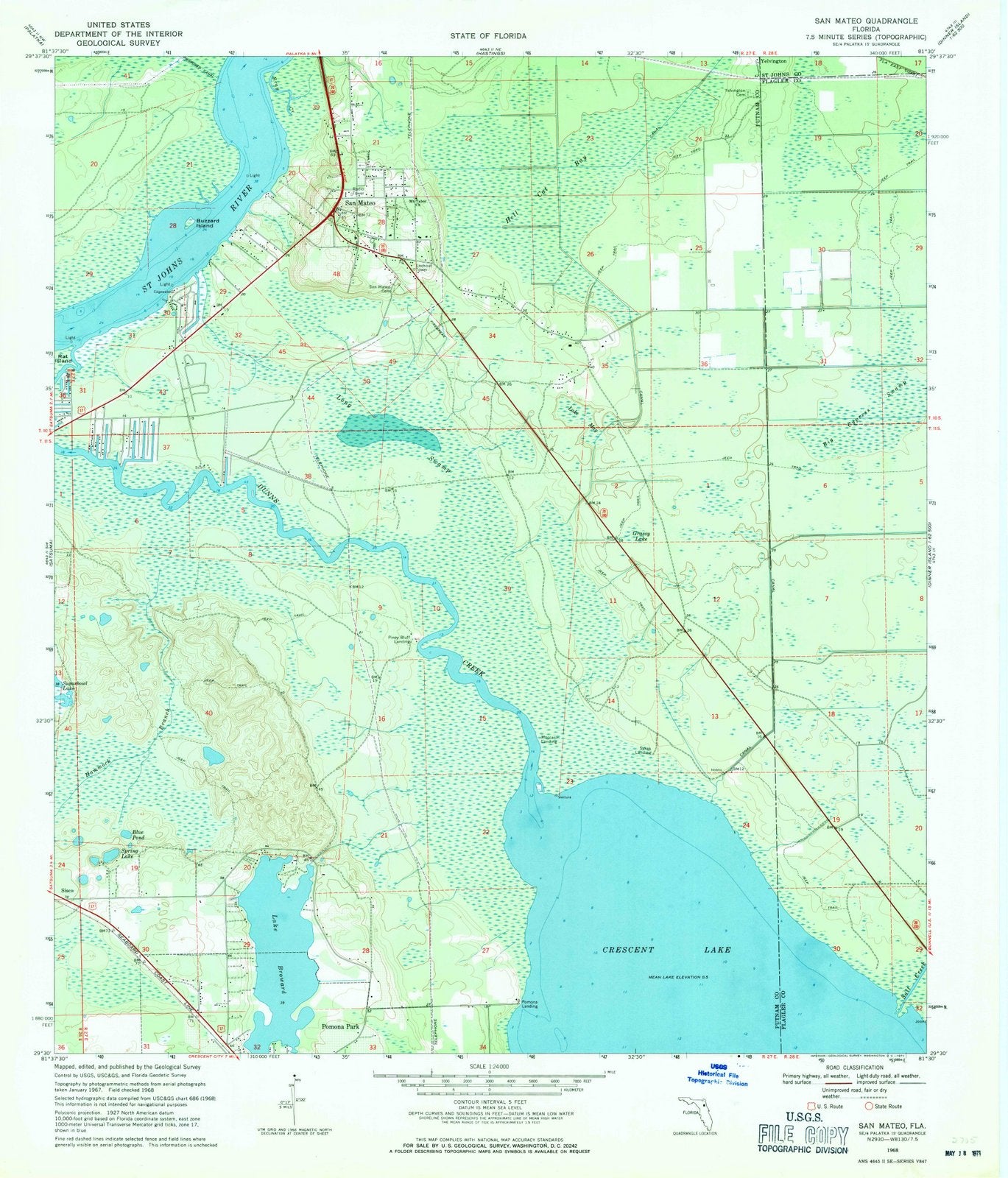1968 San Mateo, FL - Florida - USGS Topographic Map