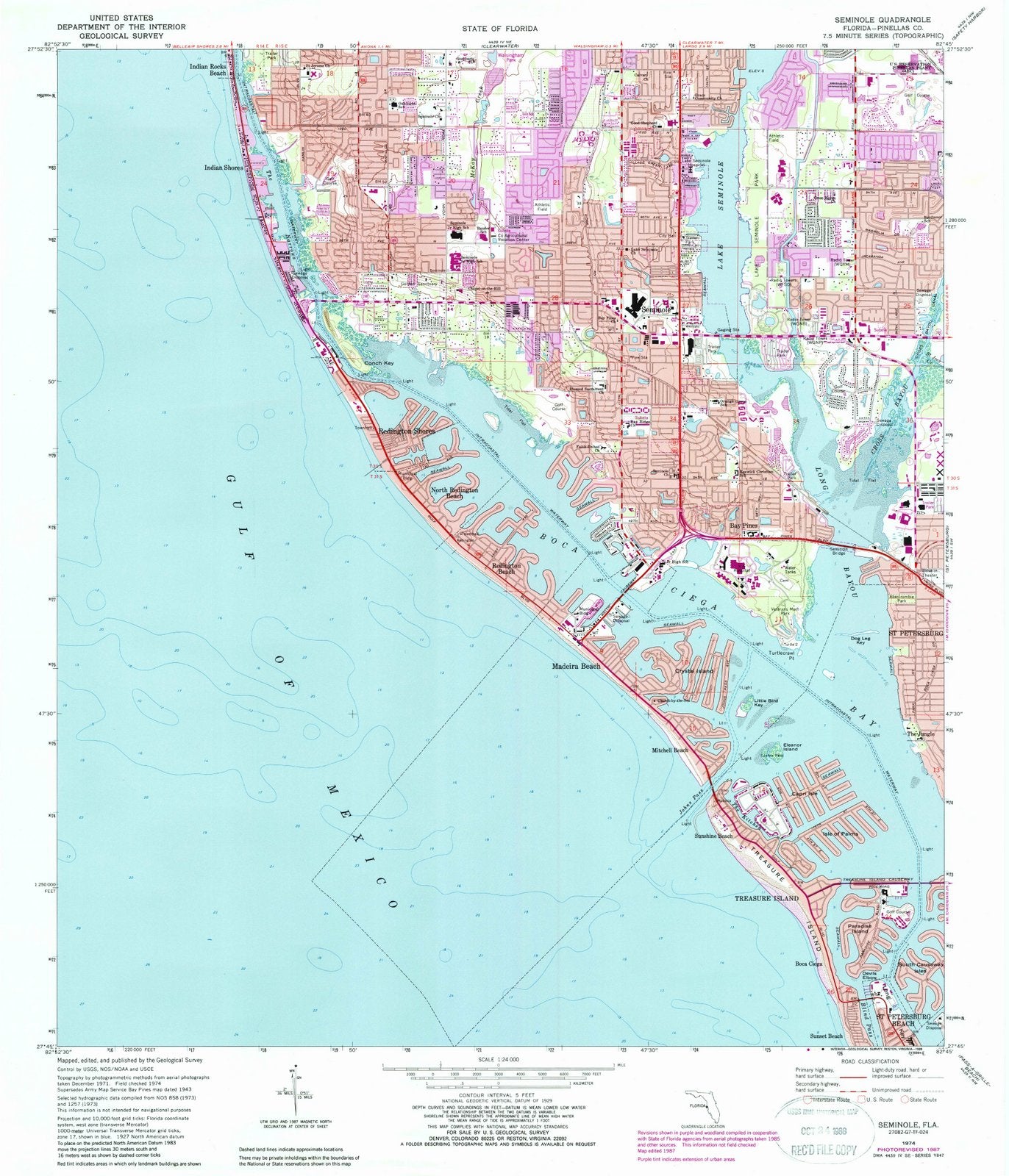 1974 Seminole, FL - Florida - USGS Topographic Map