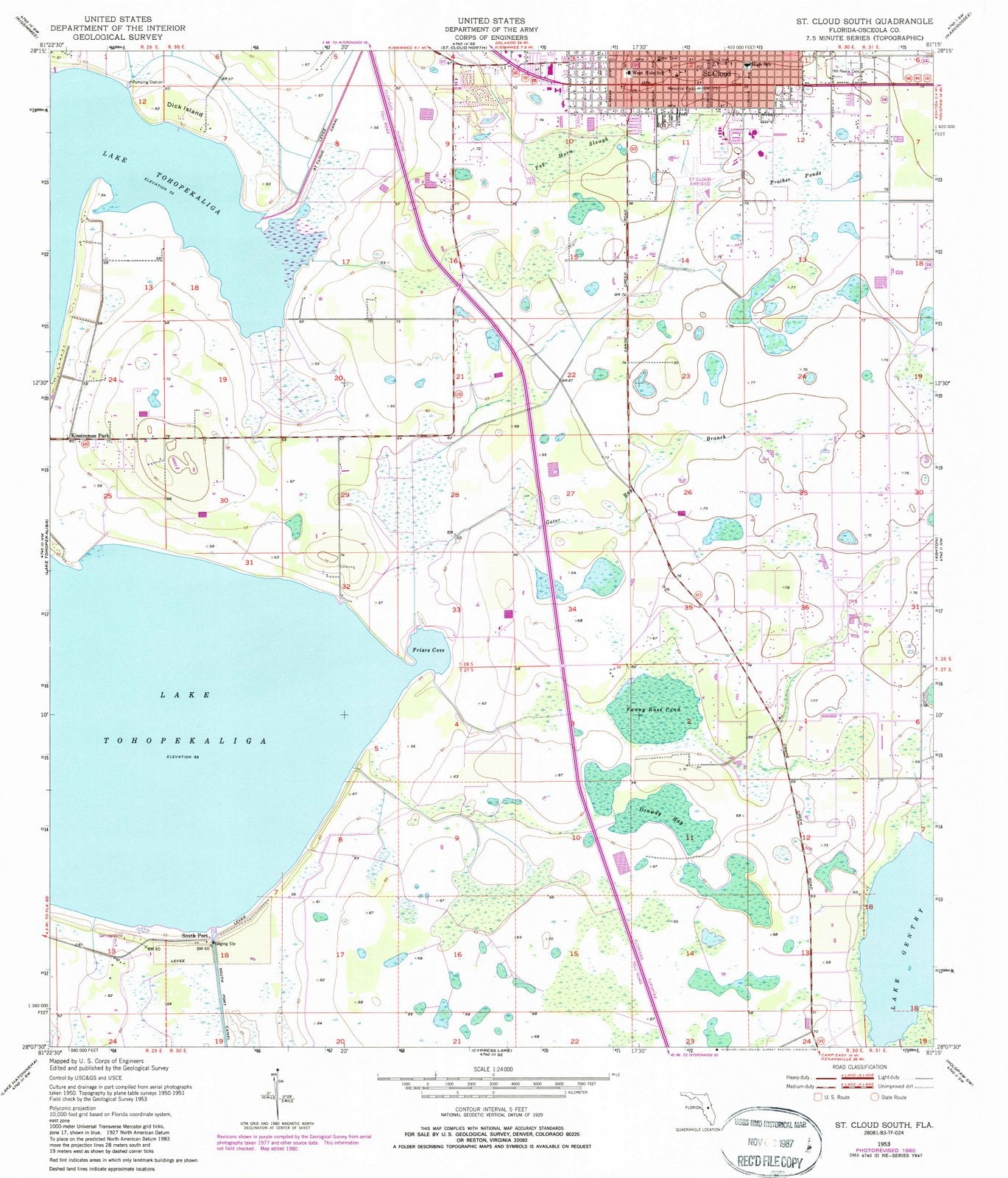 1953 St Cloud South, FL - Florida - USGS Topographic Map