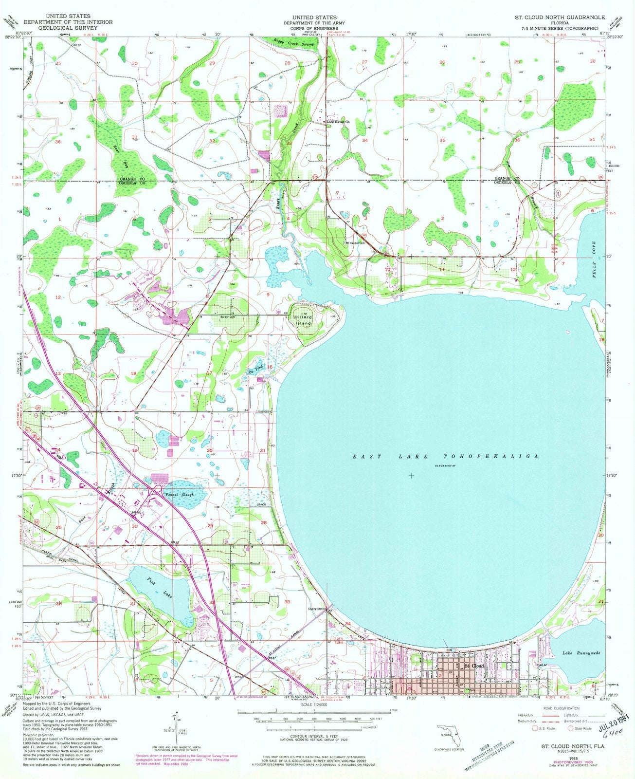 1953 St. Cloud North, FL - Florida - USGS Topographic Map