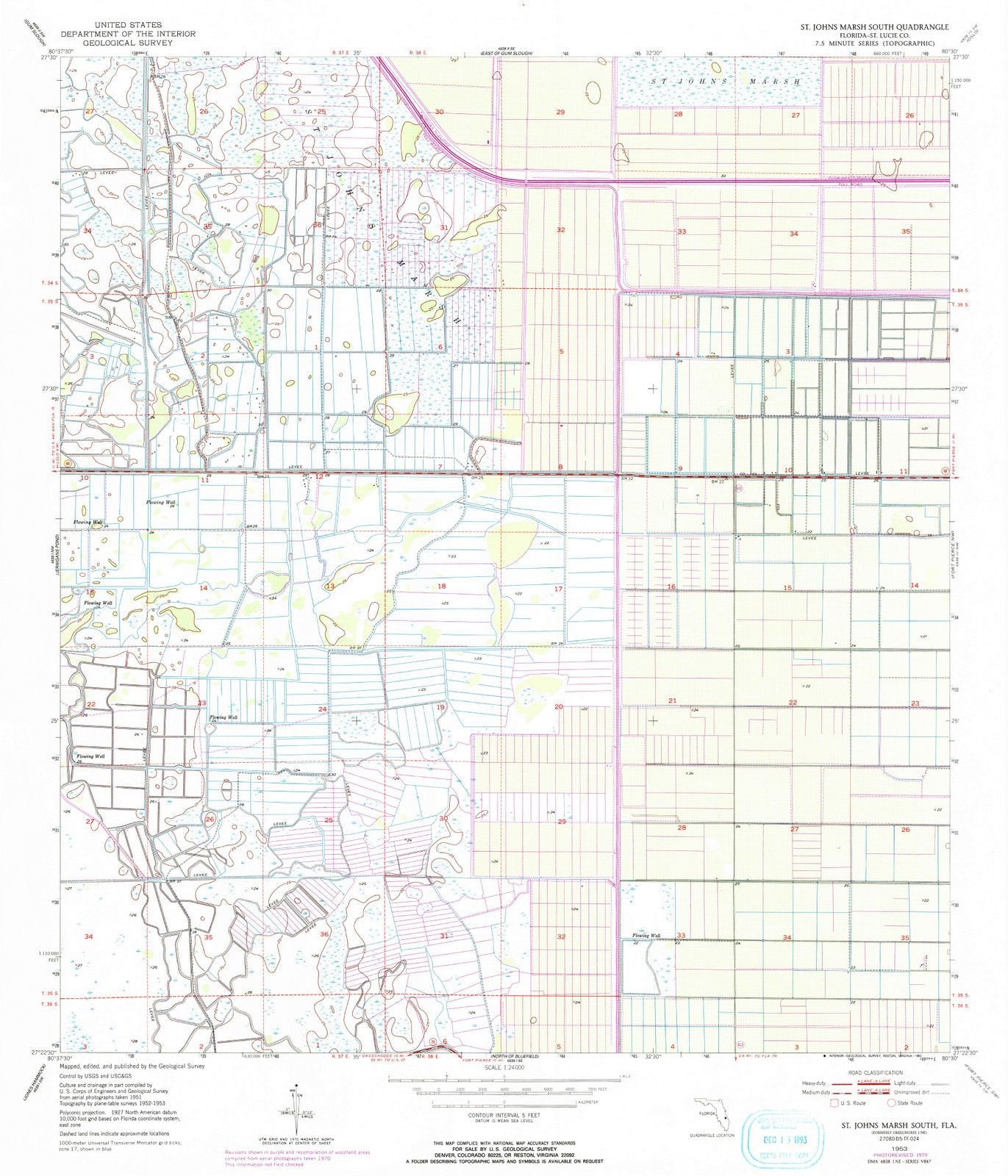 1953 St. Johns Marsh South, FL - Florida - USGS Topographic Map