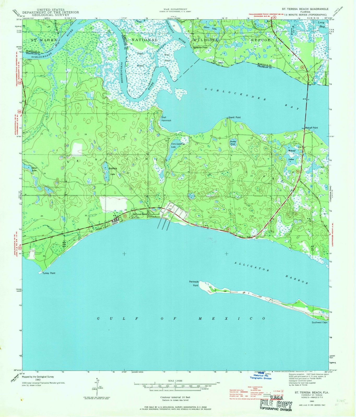 1943 St. Teresa Beach, FL - Florida - USGS Topographic Map