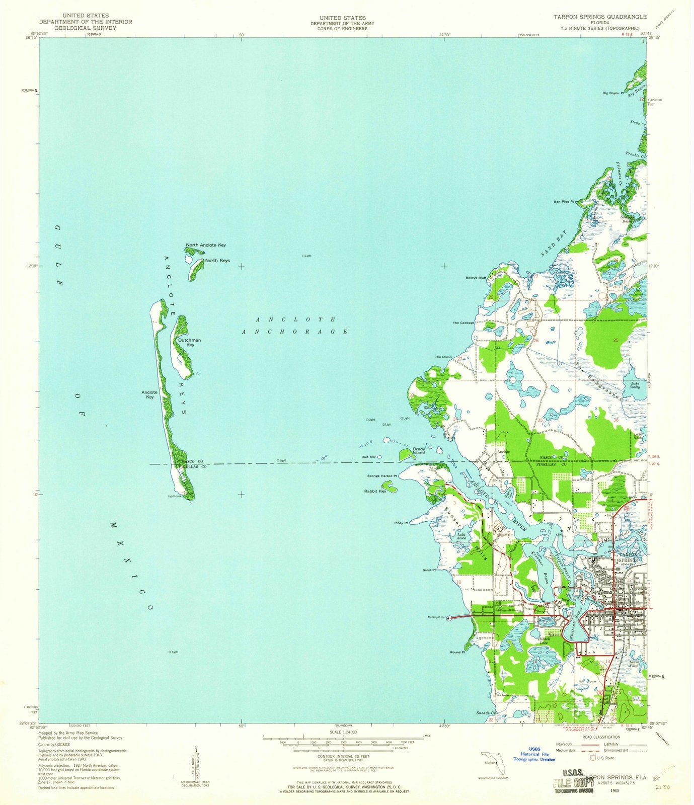 1943 Tarpon Springs, FL - Florida - USGS Topographic Map v2