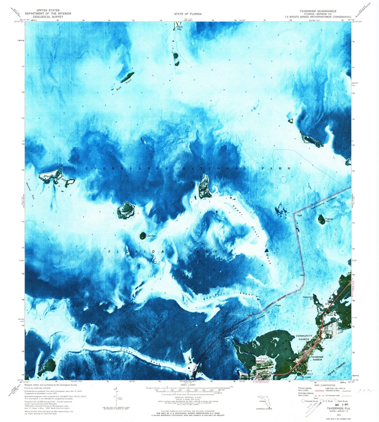 1971 Tavernier, FL - Florida - USGS Topographic Map