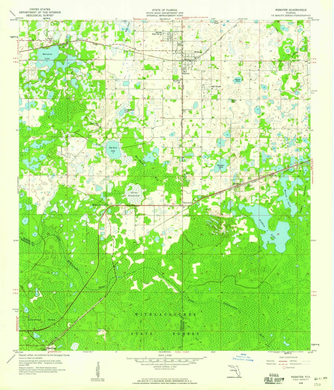 1958 Webster, FL - Florida - USGS Topographic Map
