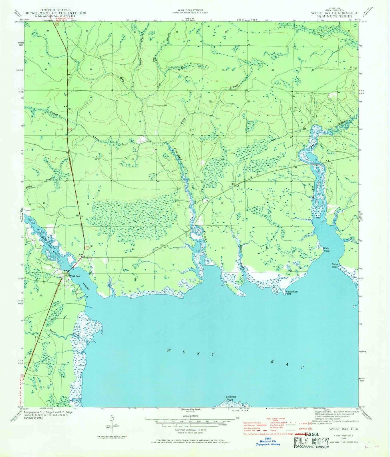 1943 West Bay, FL - Florida - USGS Topographic Map