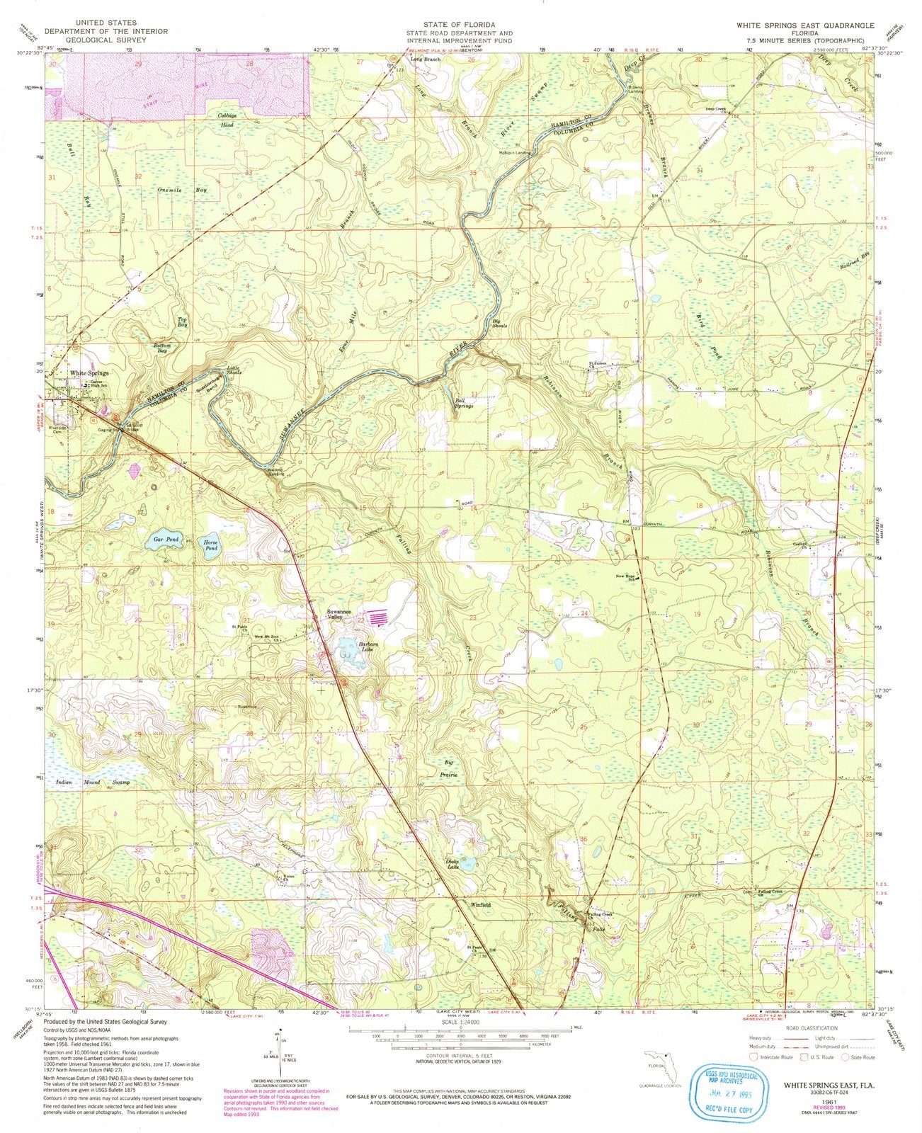 1961 White Springs East, FL - Florida - USGS Topographic Map