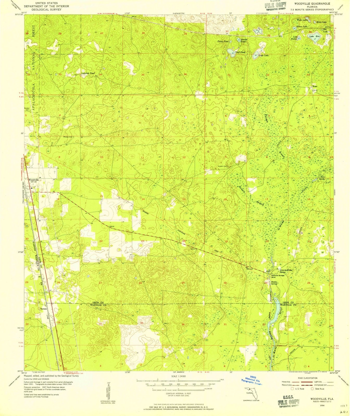 1954 Woodville, FL - Florida - USGS Topographic Map
