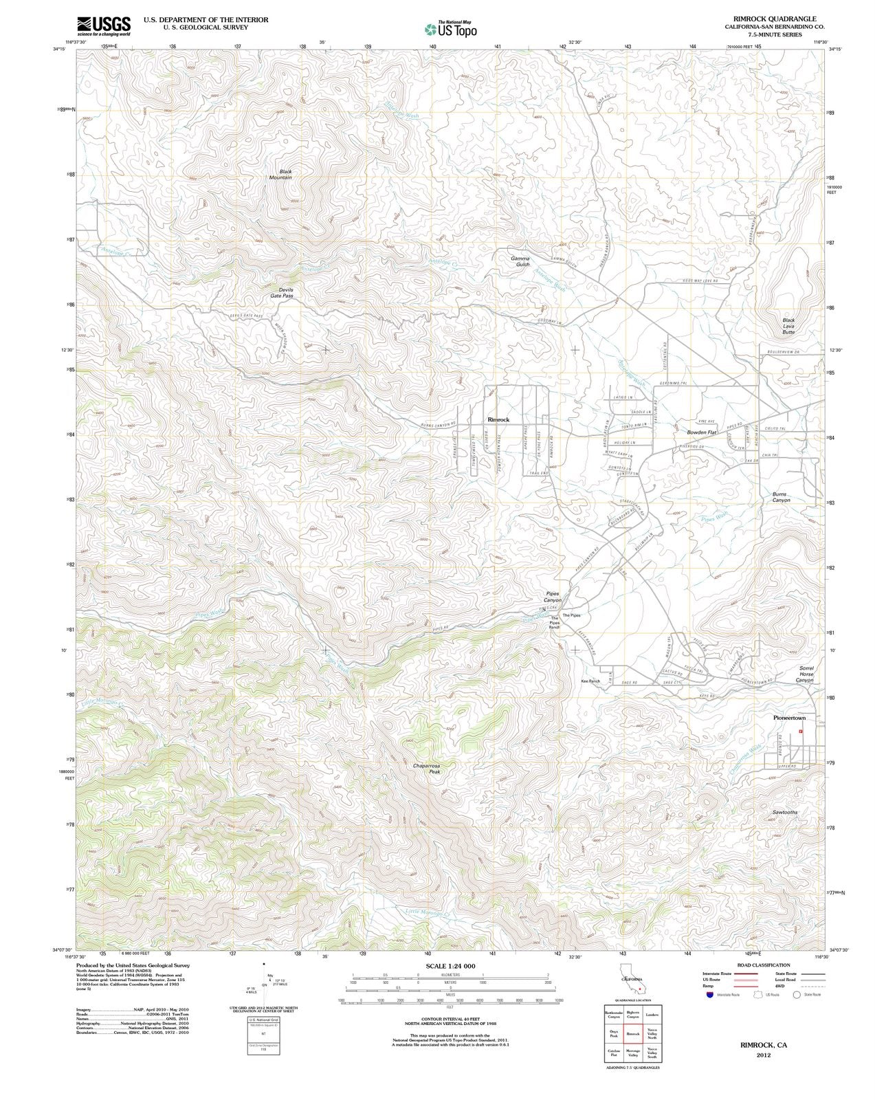 2012 Rimrock, CA - California - USGS Topographic Map