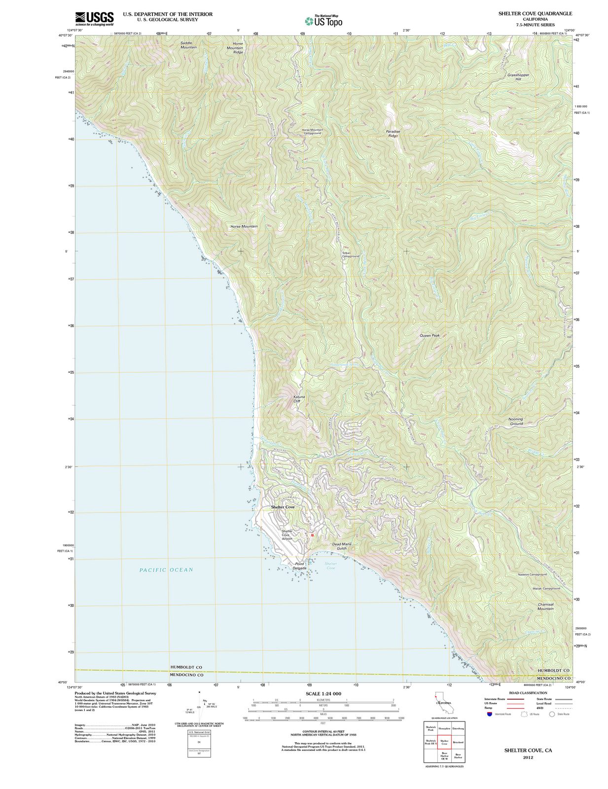 2012 Shelter Cove, CA - California - USGS Topographic Map