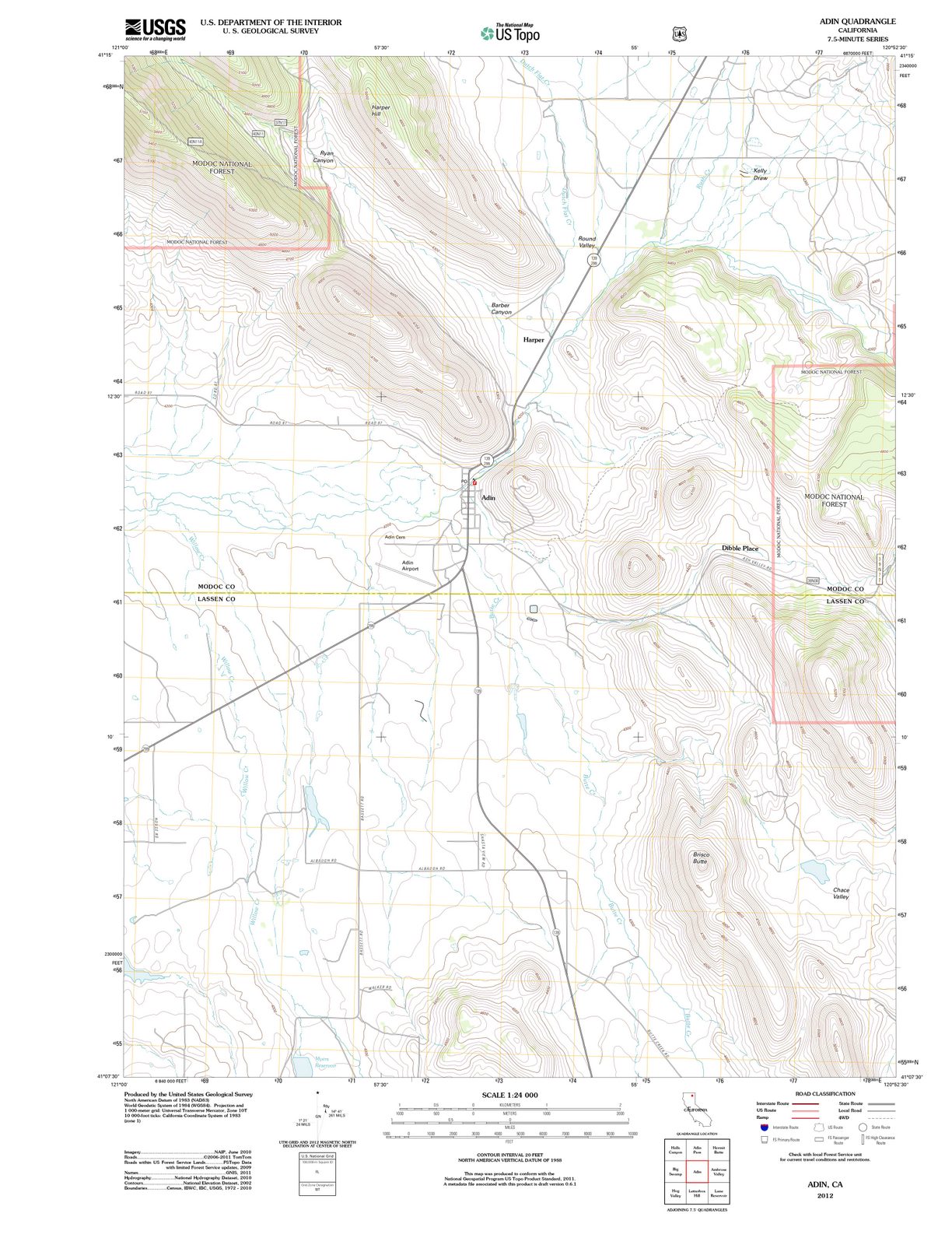 2012 Adin, CA - California - USGS Topographic Map