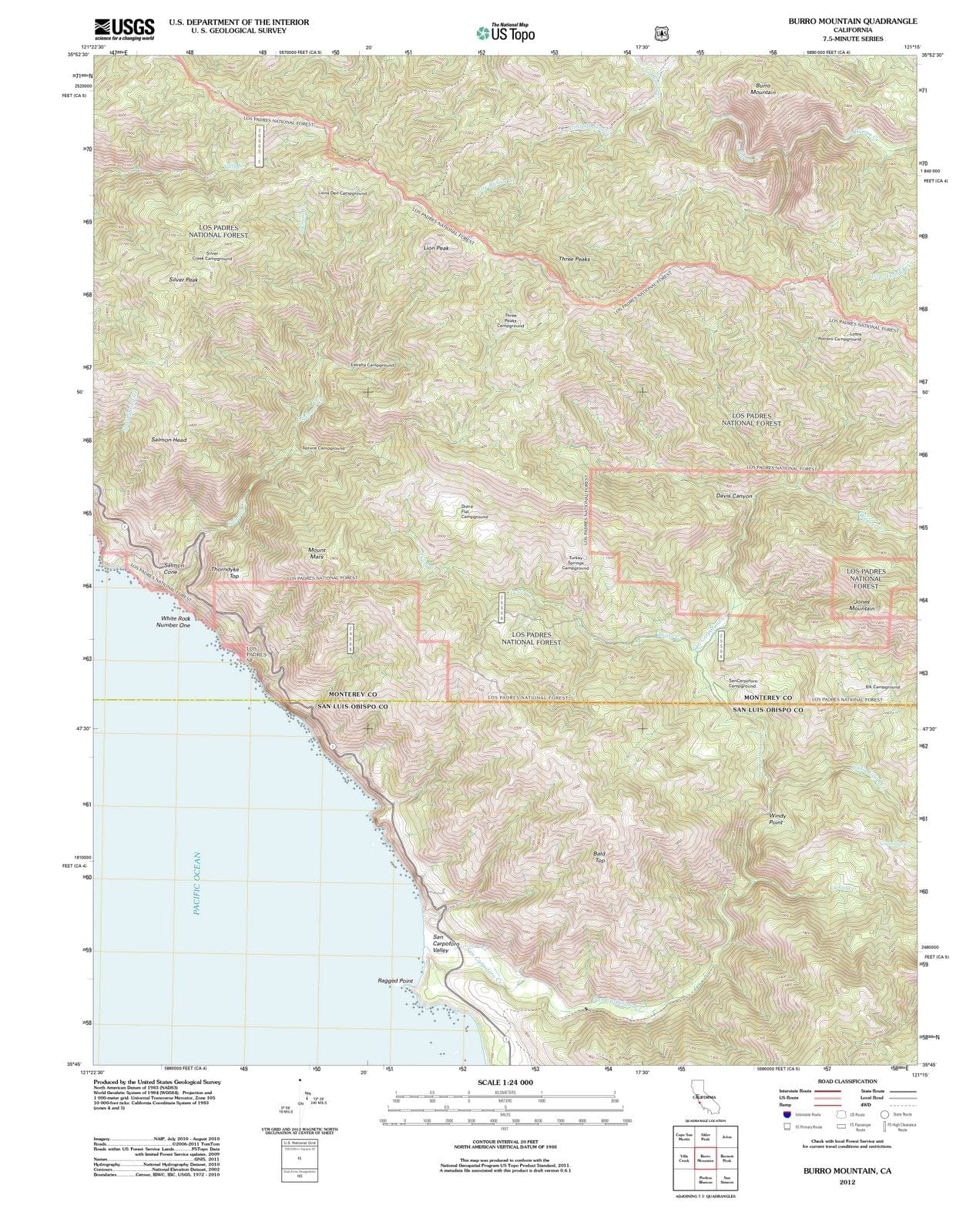 2012 Burro Mountain, CA - California - USGS Topographic Map