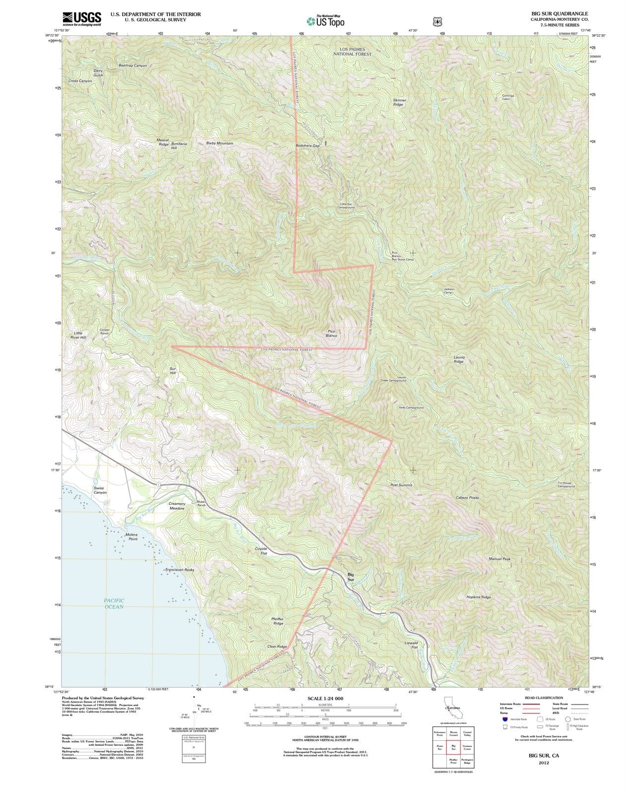 2012 Big Sur, CA - California - USGS Topographic Map