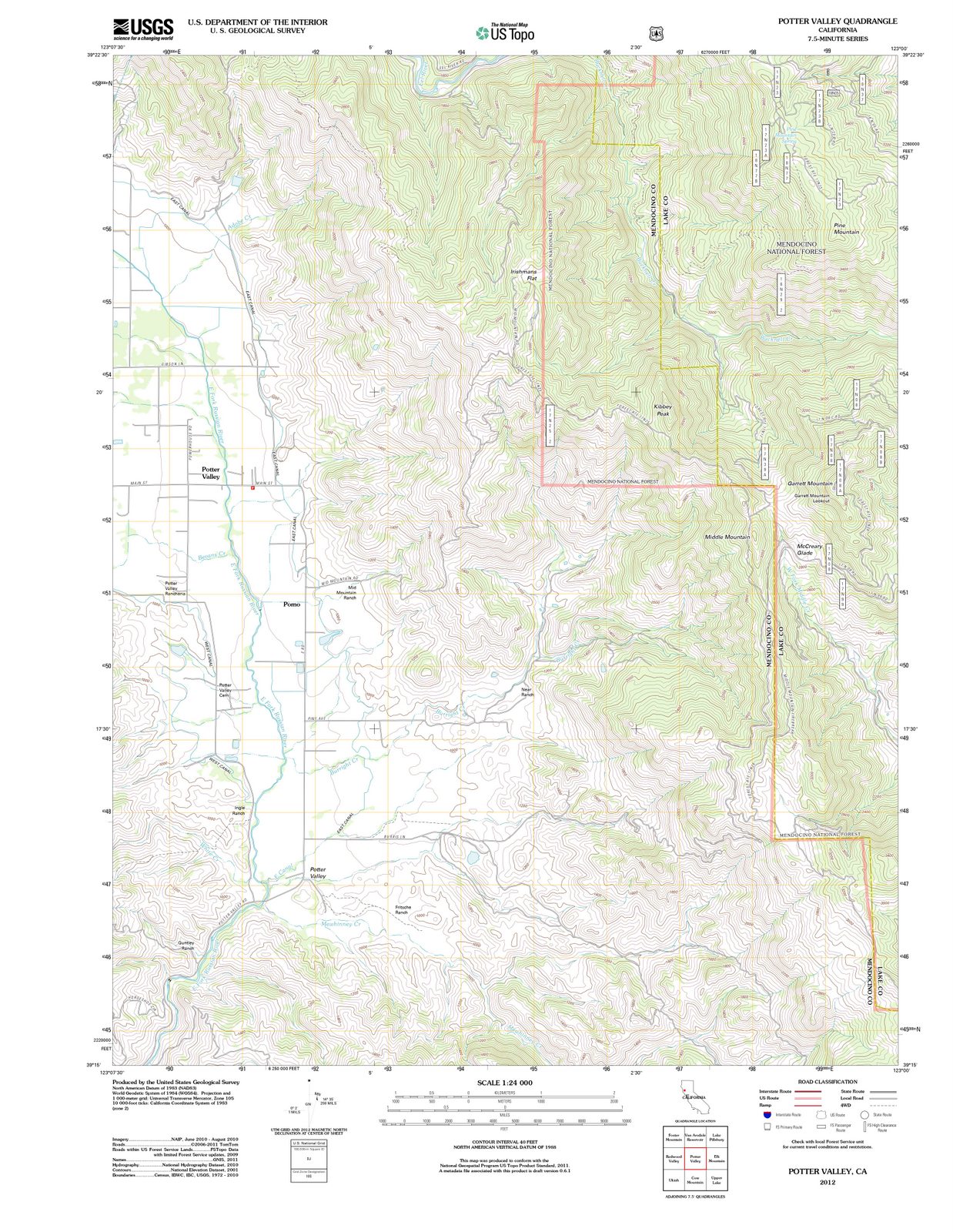 2012 Potter Valley, CA - California - USGS Topographic Map