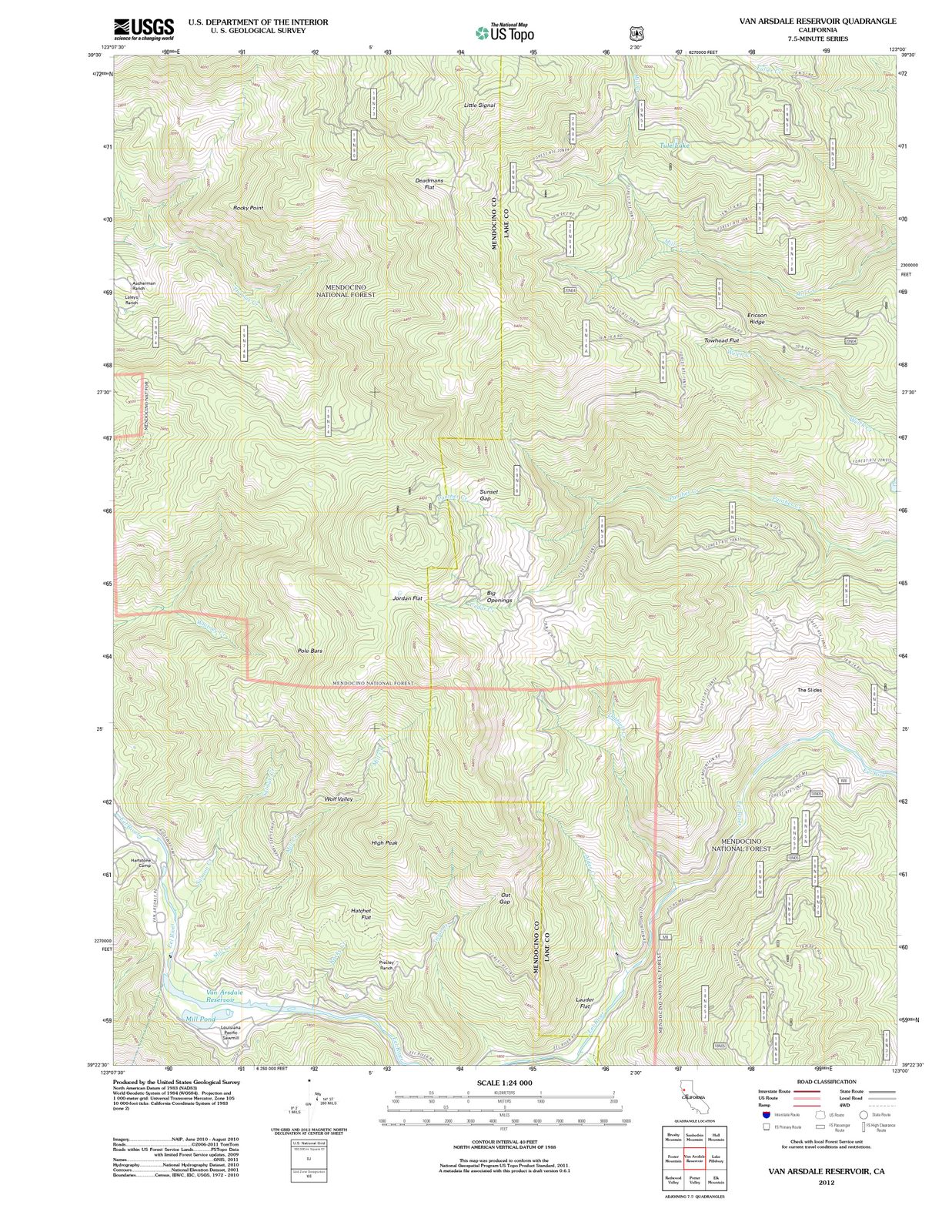 2012 Van Arsdale Reservoir, CA - California - USGS Topographic Map
