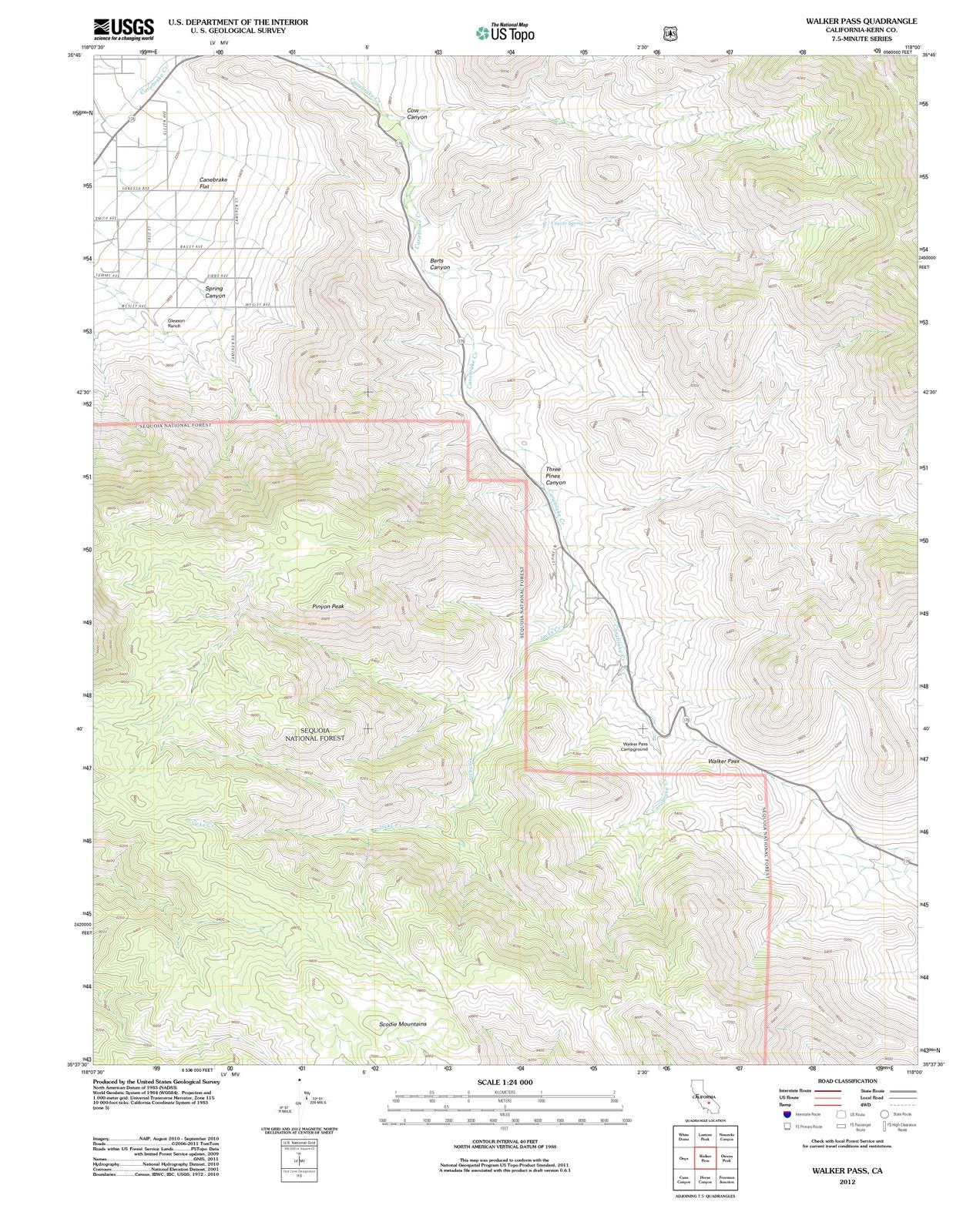 2012 Walker Pass, CA - California - USGS Topographic Map