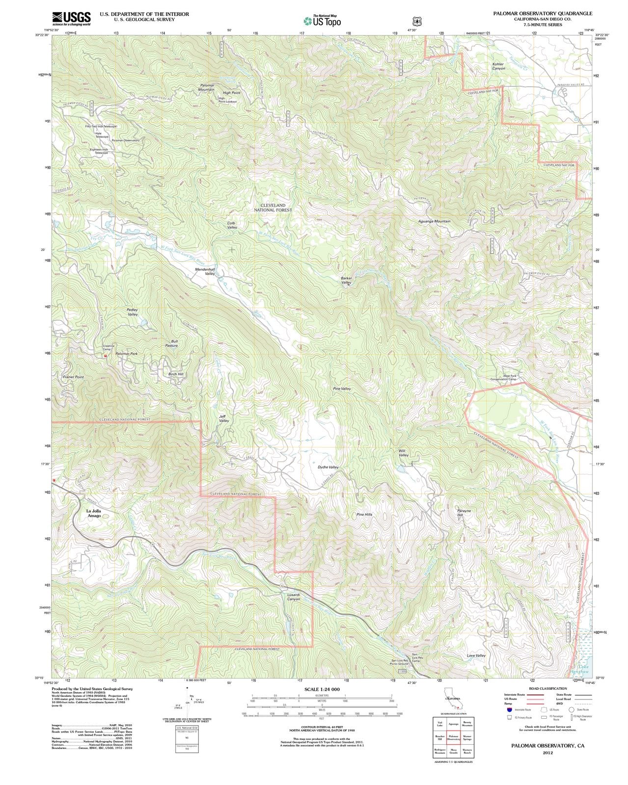 2012 Palomar Observatory, CA - California - USGS Topographic Map
