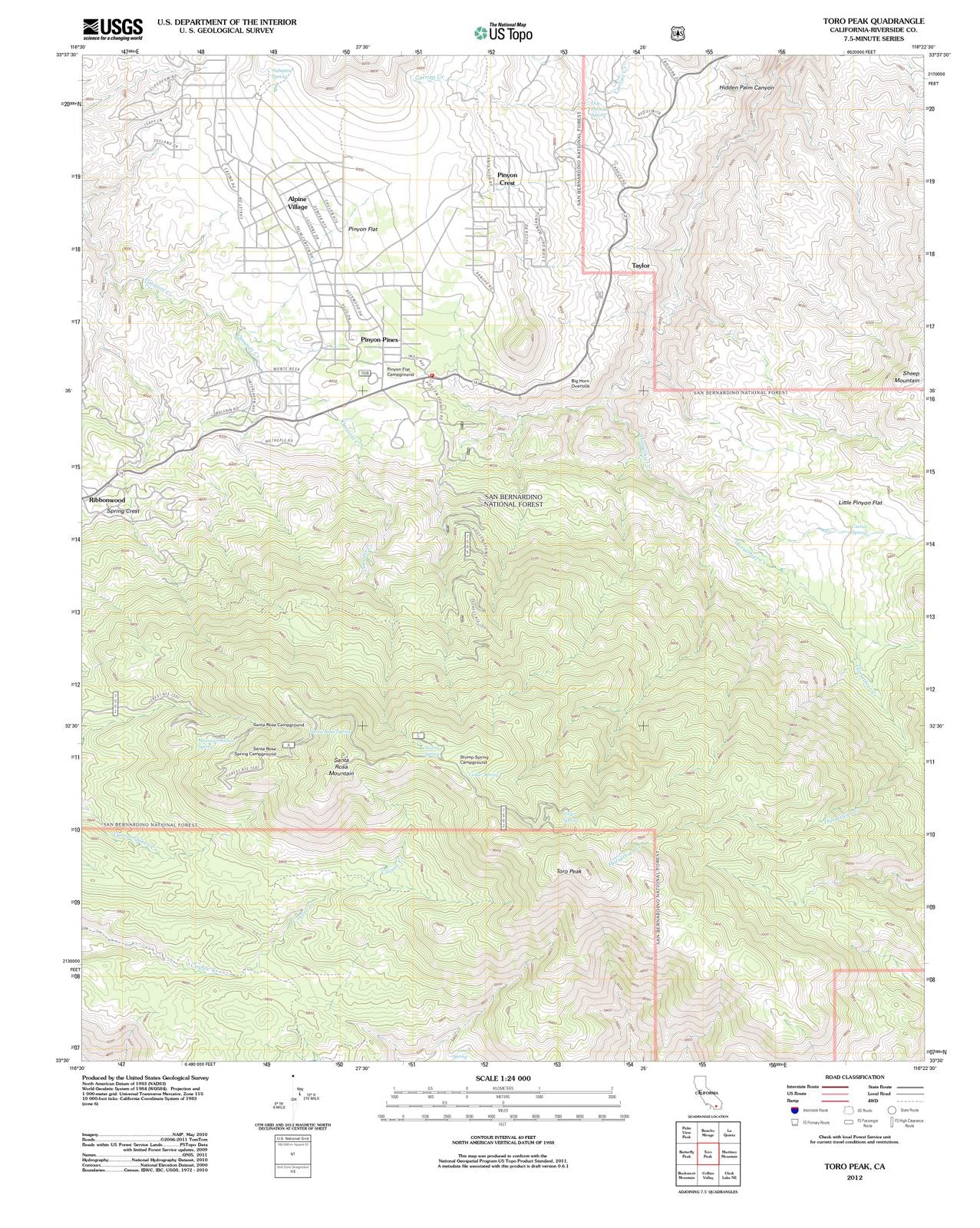 2012 Toro Peak, CA - California - USGS Topographic Map