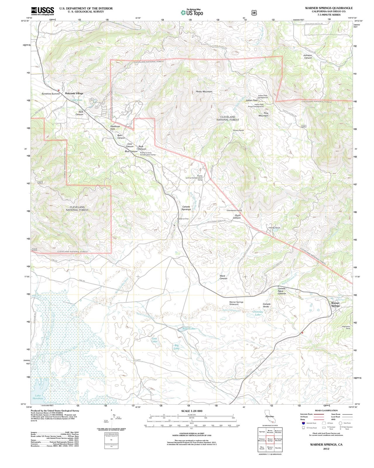 2012 Warner Springs, CA - California - USGS Topographic Map