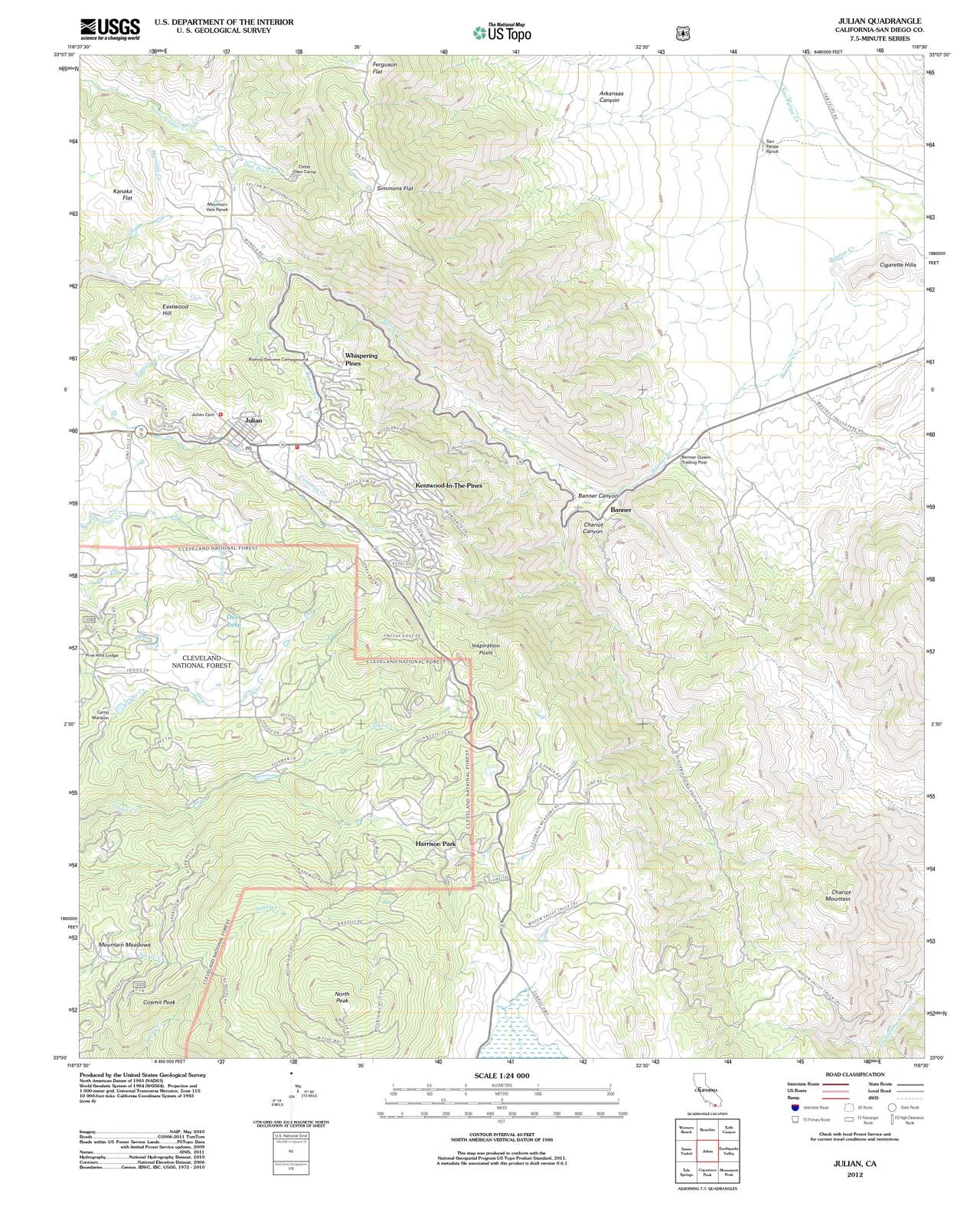 2012 Julian, CA - California - USGS Topographic Map