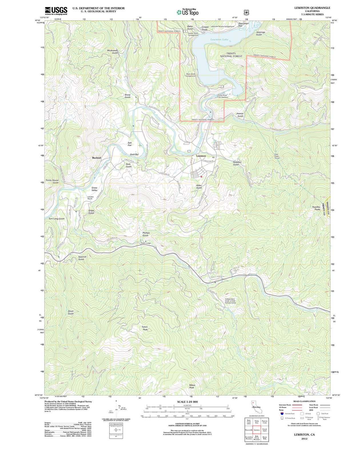 2012 Lewiston, CA - California - USGS Topographic Map