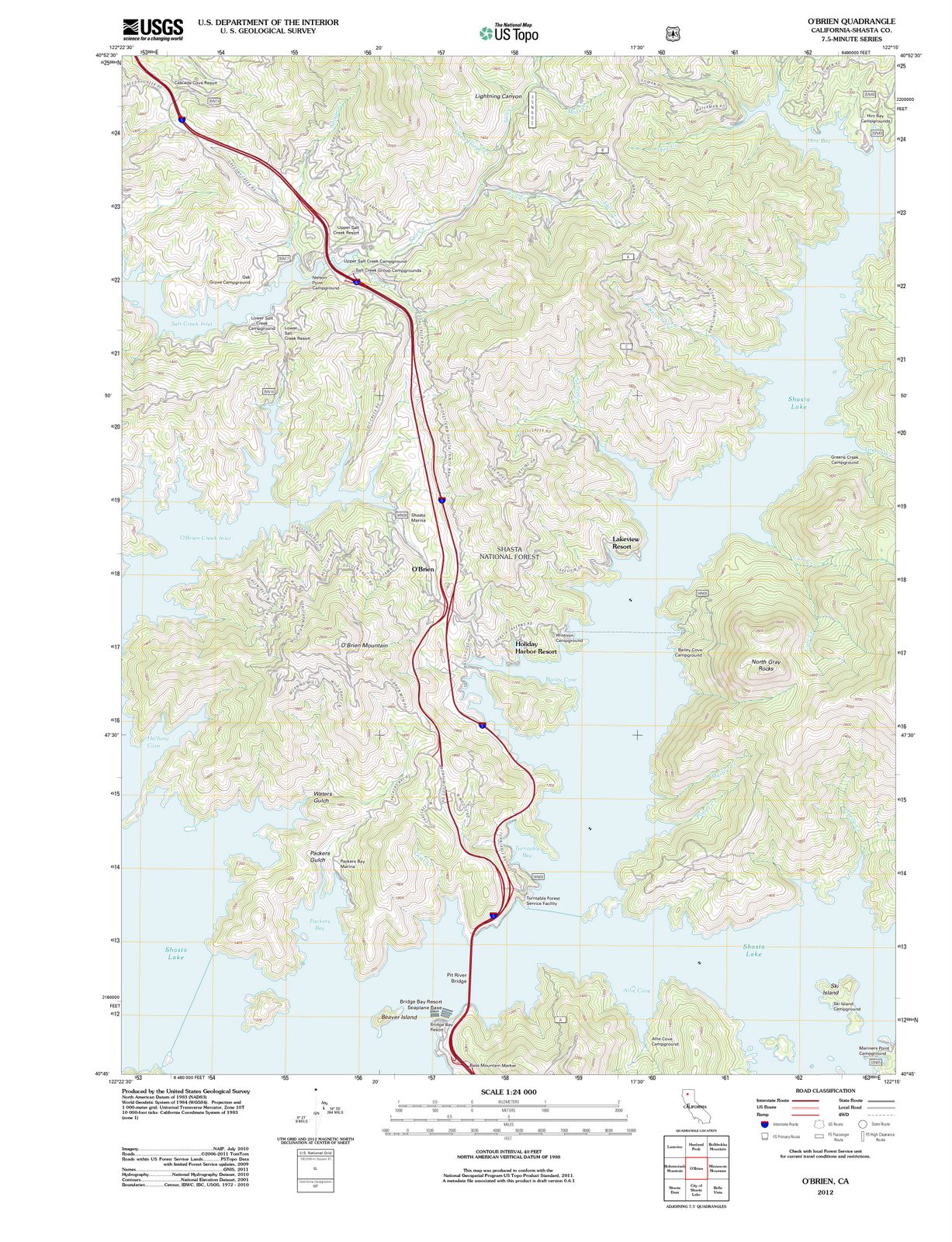 2012 O'Brien, CA - California - USGS Topographic Map