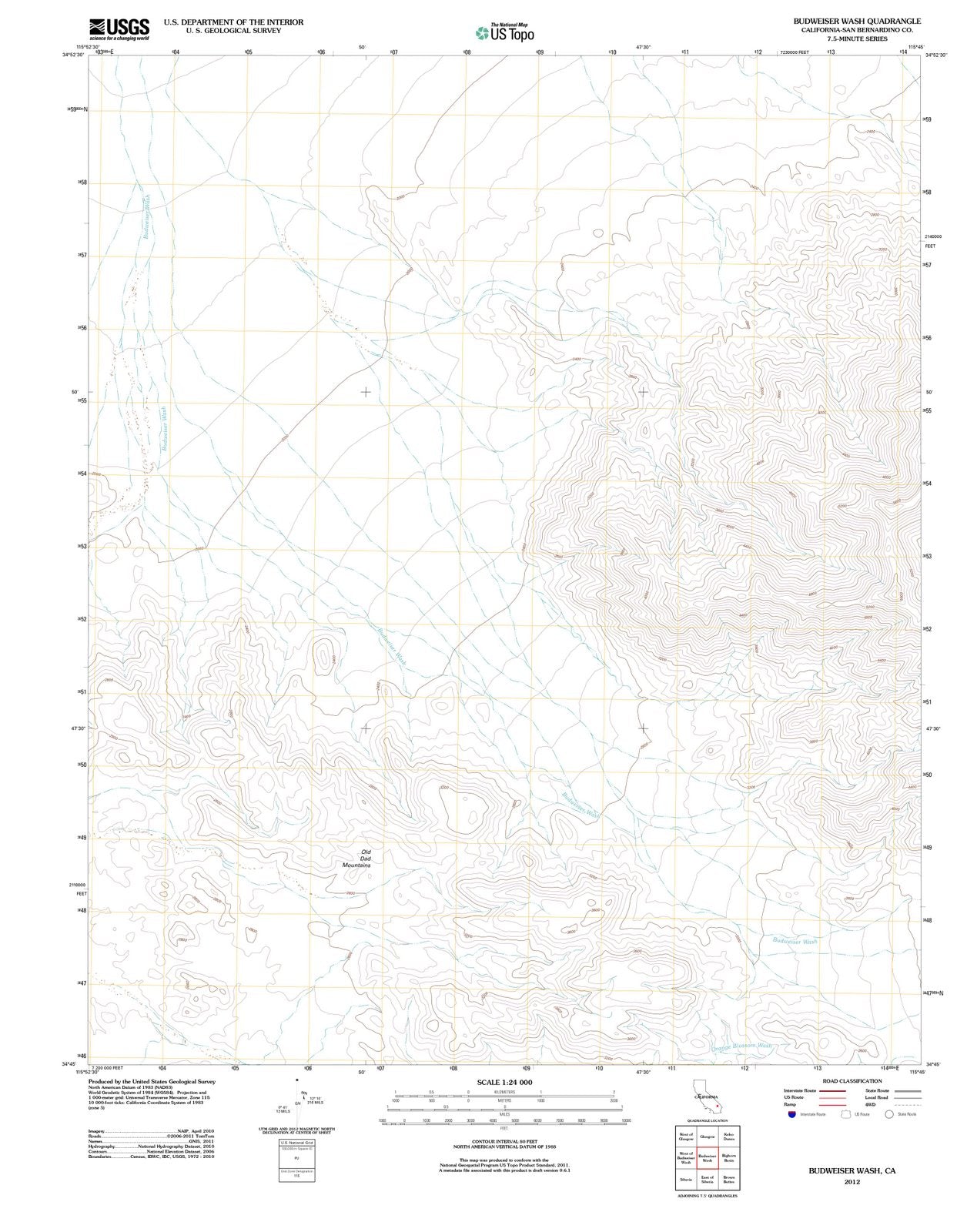 2012 Budweiser Wash, CA - California - USGS Topographic Map