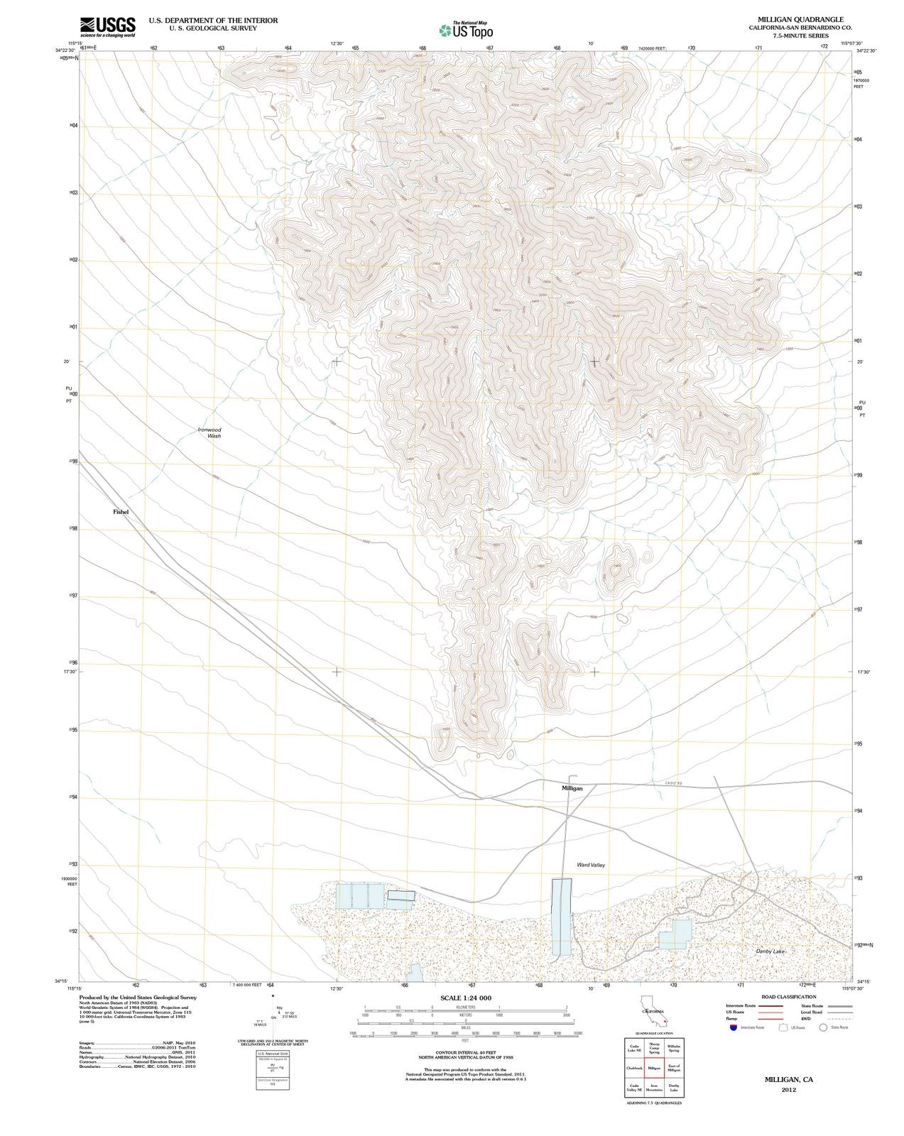 2012 Milligan, CA - California - USGS Topographic Map