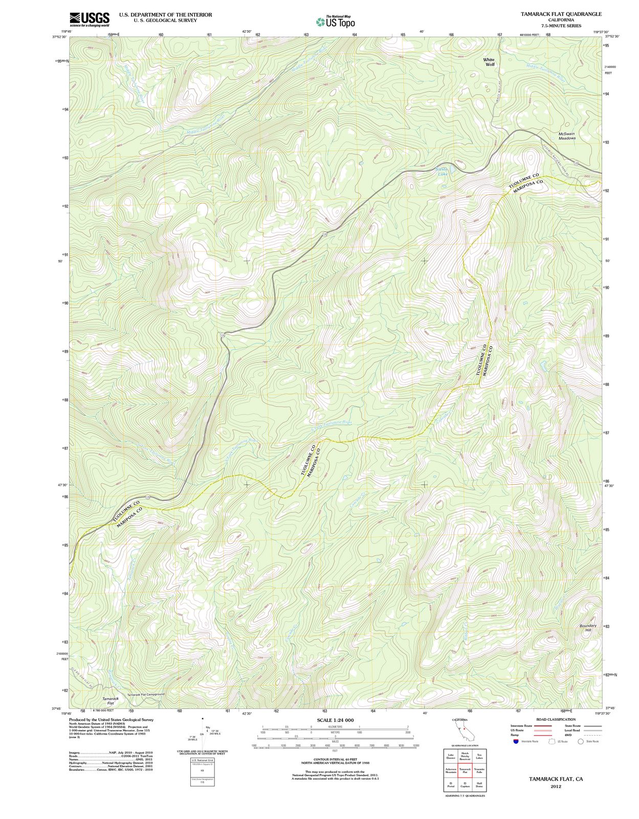 2012 Tamarack Flat, CA - California - USGS Topographic Map