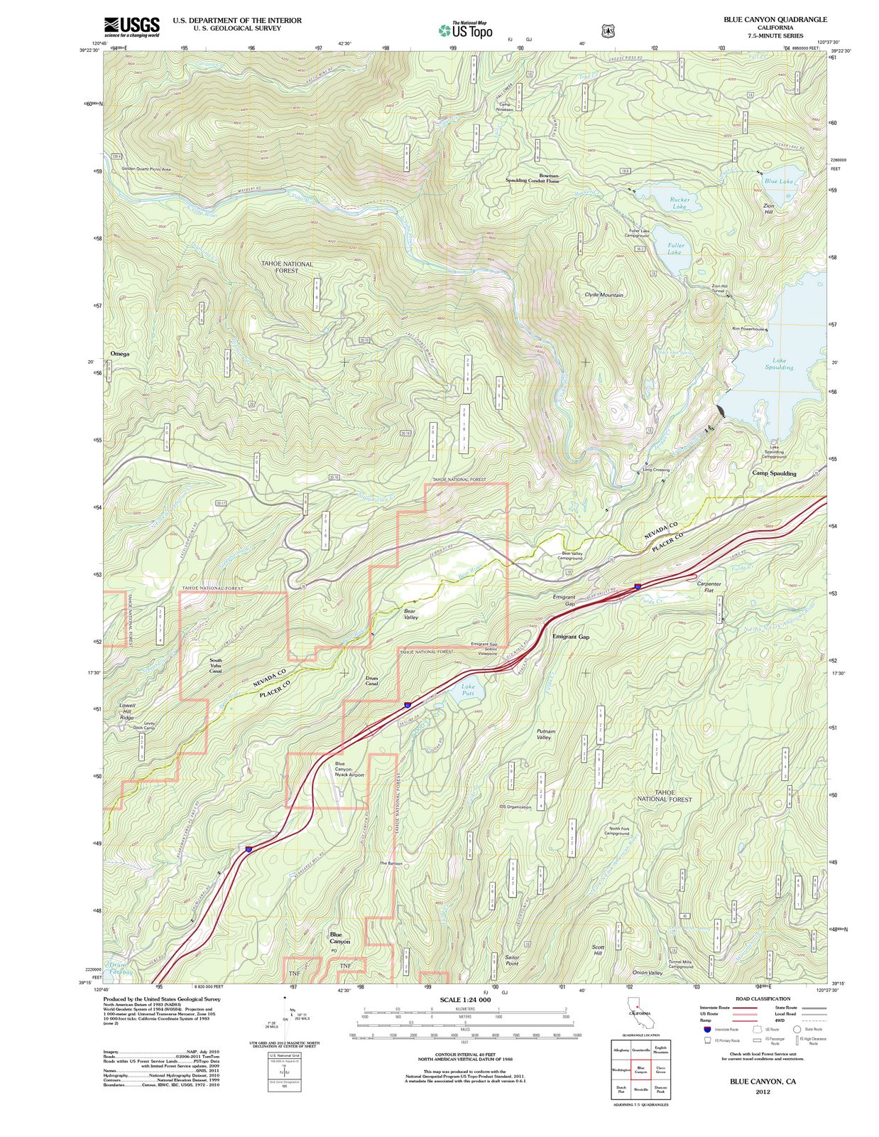 2012 Blue Canyon, CA - California - USGS Topographic Map