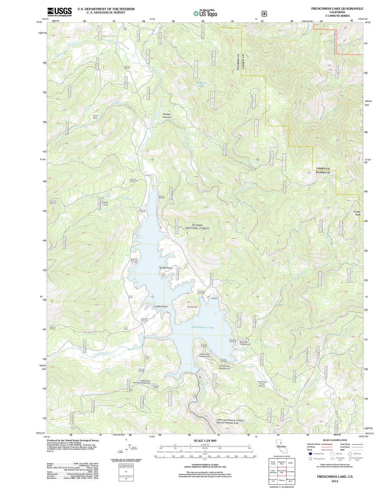 2012 Frenchman Lake, CA - California - USGS Topographic Map