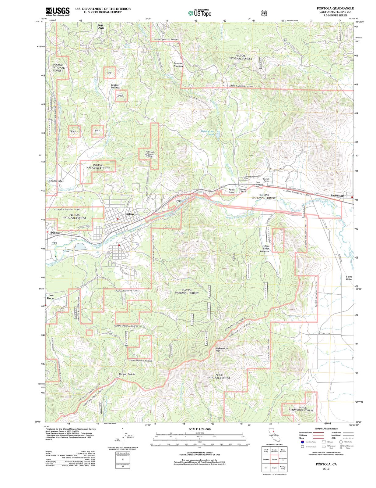 2012 Portola, CA - California - USGS Topographic Map