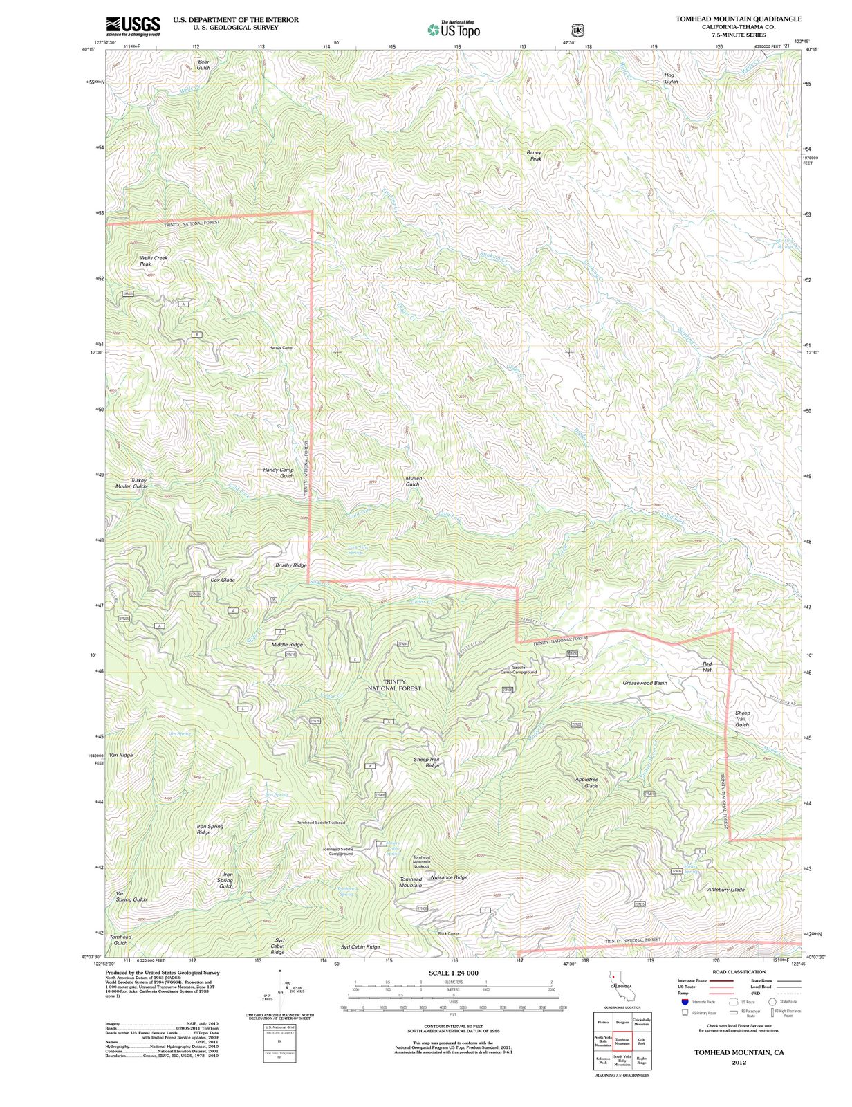 2012 Tomhead Mountain, CA - California - USGS Topographic Map
