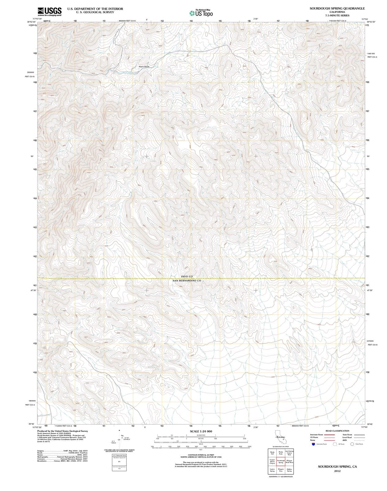 2012 Sourdough Spring, CA - California - USGS Topographic Map