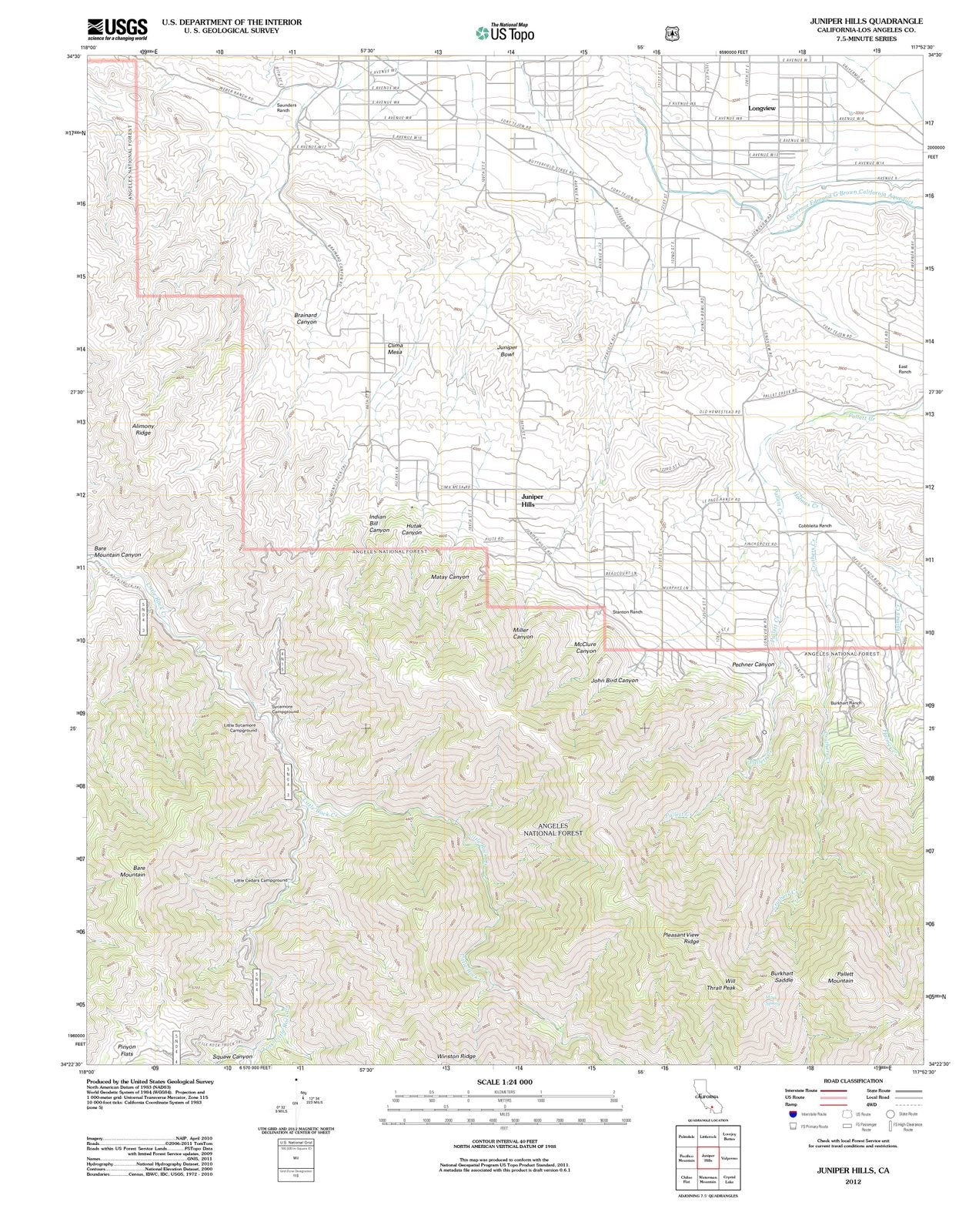 2012 Juniper Hills, CA - California - USGS Topographic Map