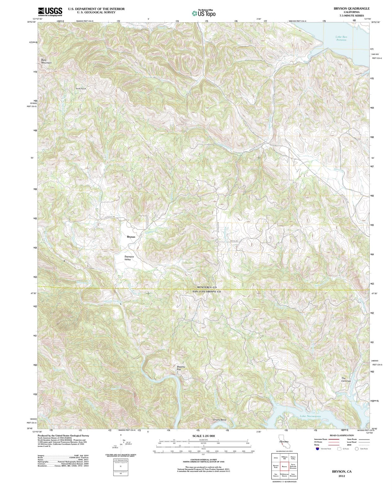2012 Bryson, CA - California - USGS Topographic Map
