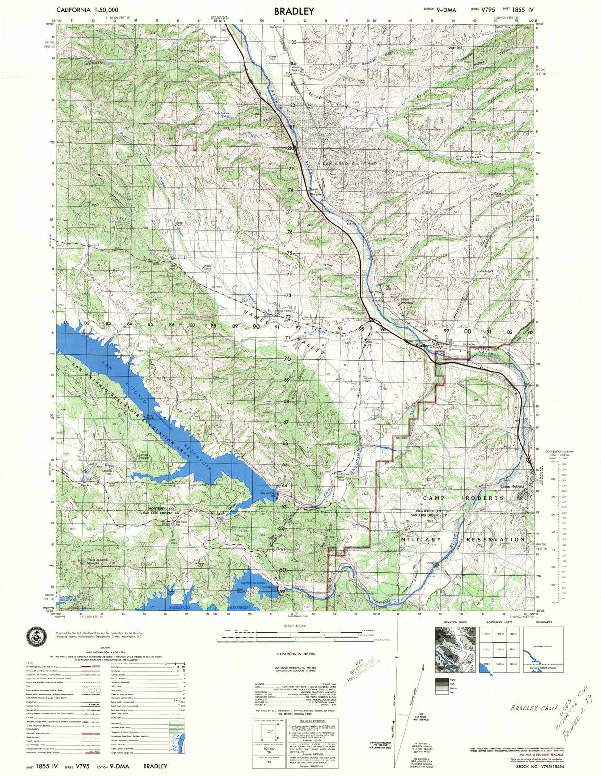 1976 Bradley, CA - California - USGS Topographic Map