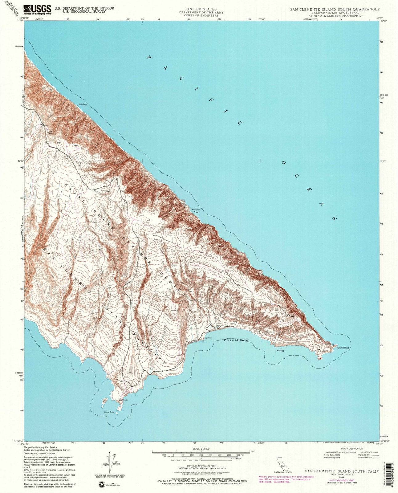1943 San Clemente Island South, CA - California - USGS Topographic Map