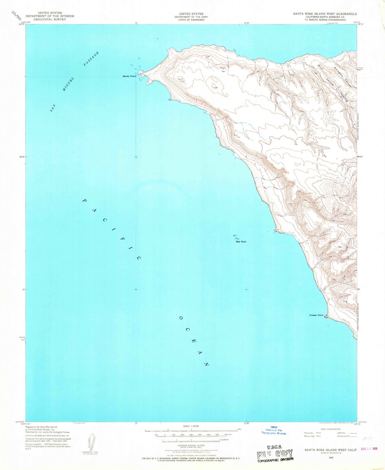 1943 Santa Rosa Island West, CA - California - USGS Topographic Map