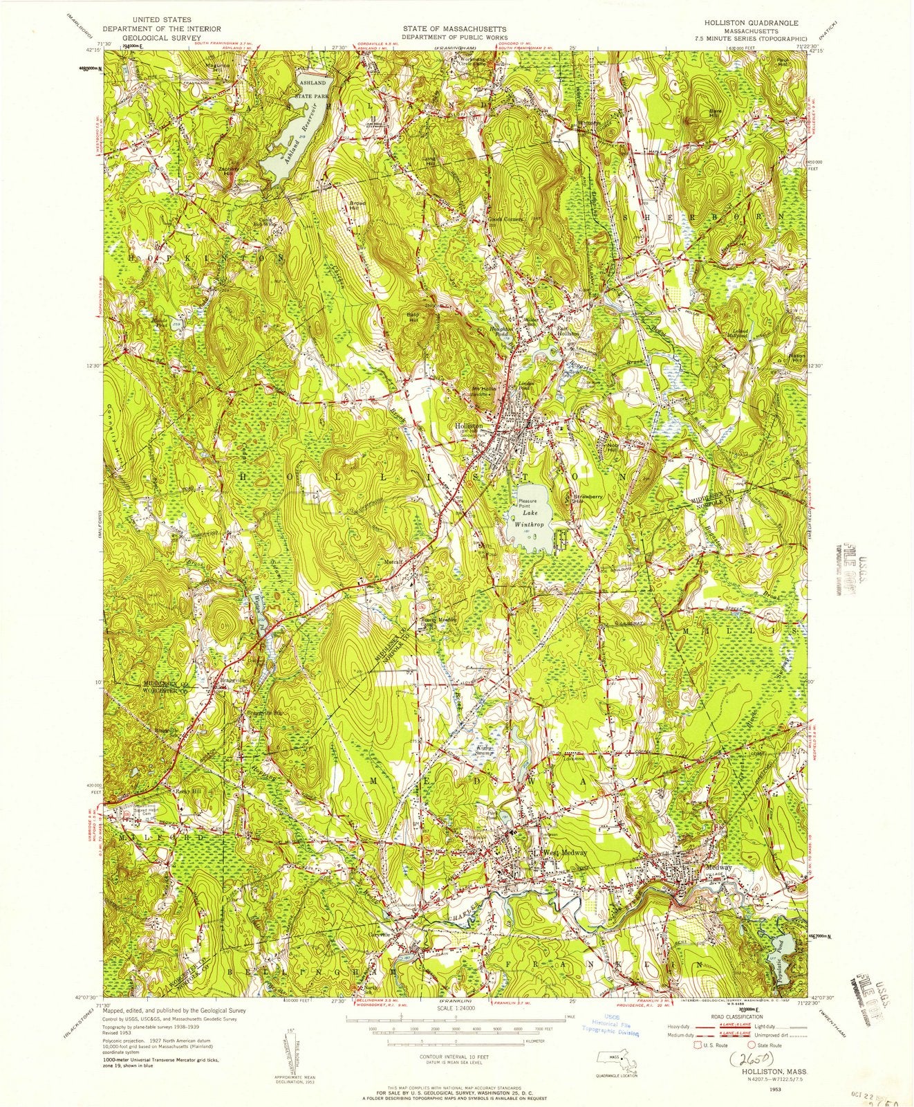 1953 Holliston, MA - Massachusetts - USGS Topographic Map