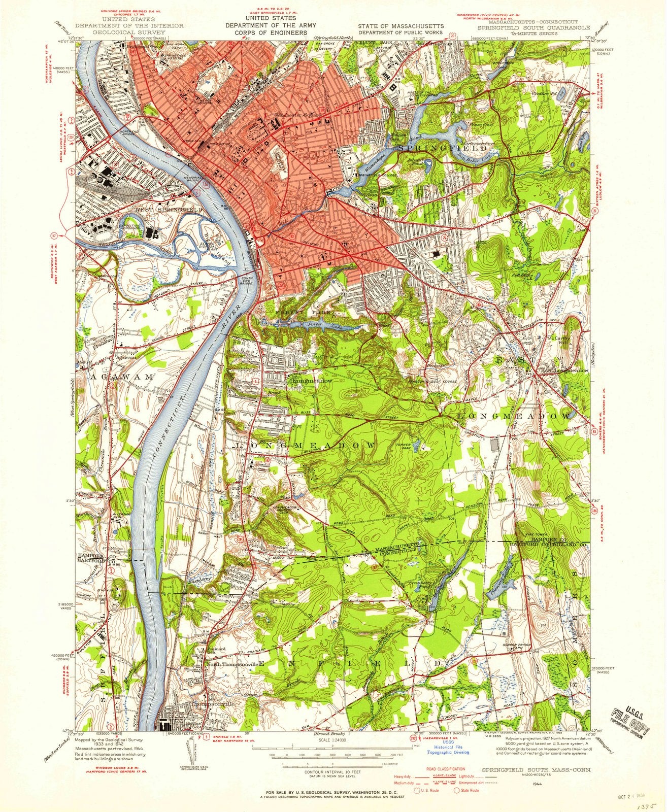 1944 Springfield, MA - Massachusetts - USGS Topographic Map