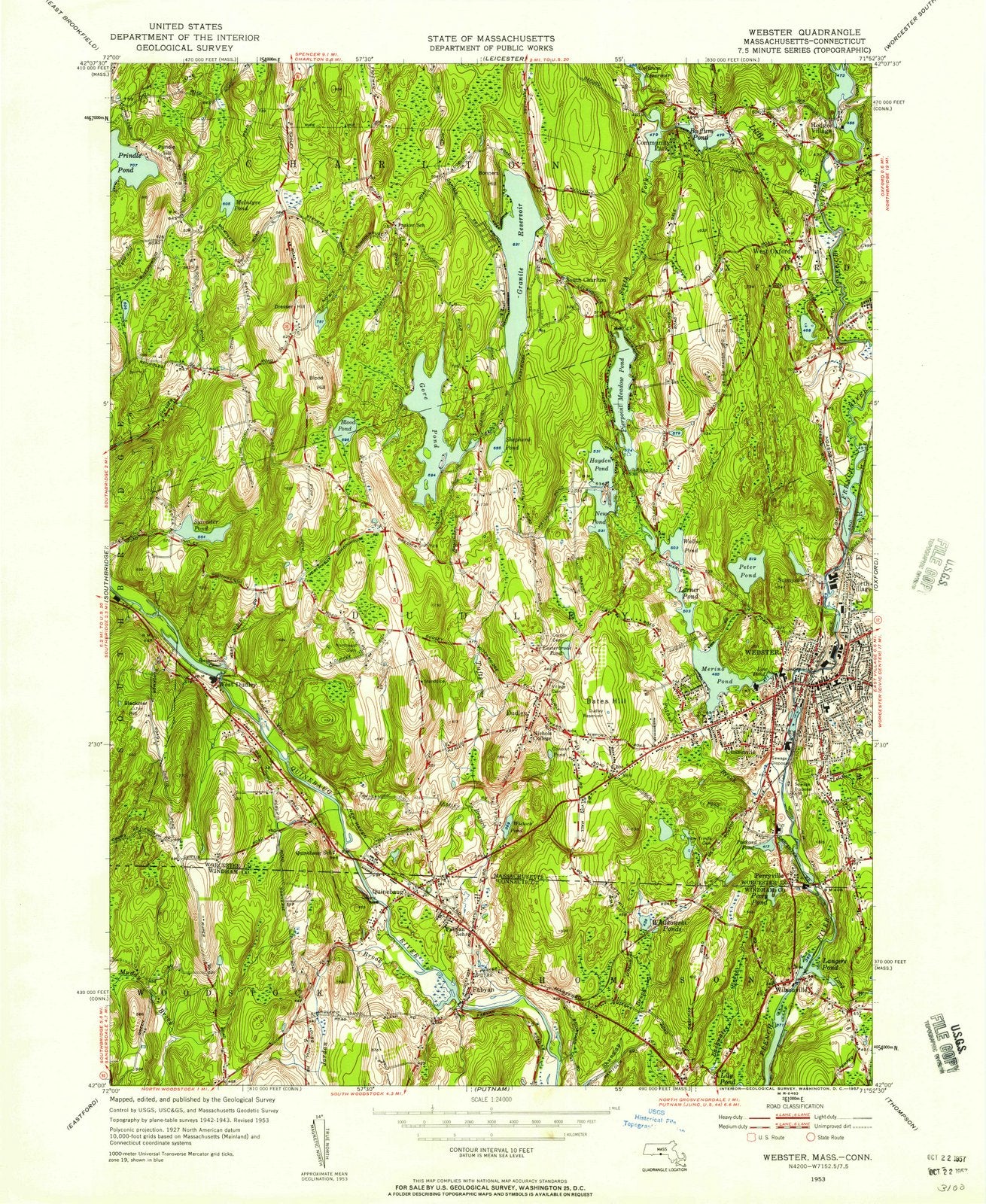 1953 Webster, MA - Massachusetts - USGS Topographic Map
