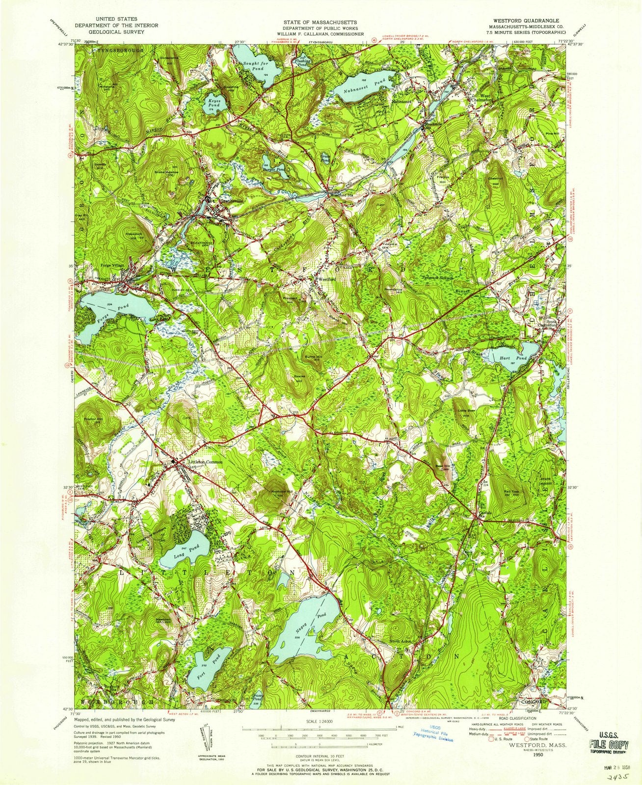 1950 Westford, MA - Massachusetts - USGS Topographic Map