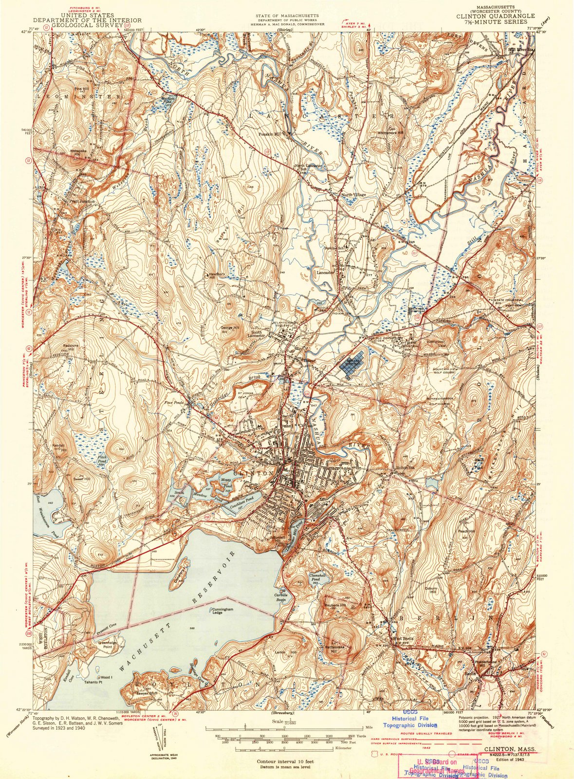1943 Clinton, MA - Massachusetts - USGS Topographic Map
