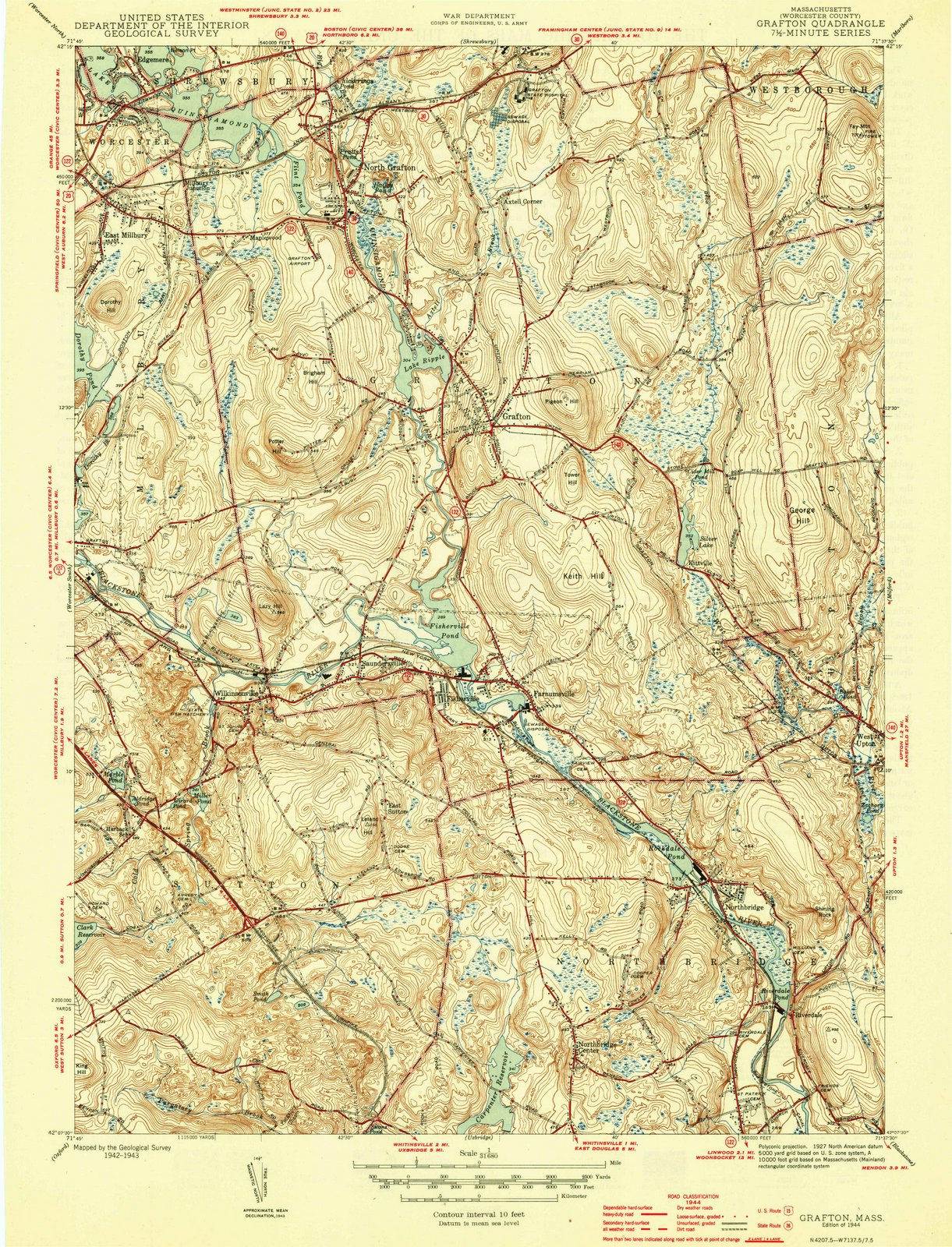 1944 Grafton, MA - Massachusetts - USGS Topographic Map