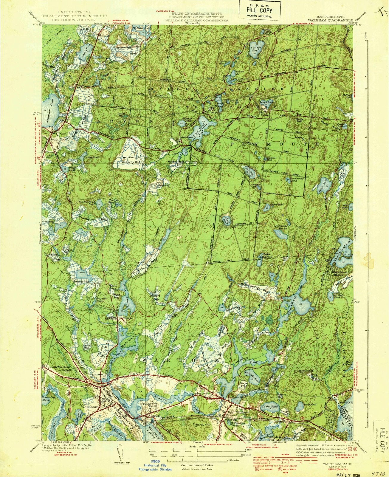 1939 Wareham, MA - Massachusetts - USGS Topographic Map